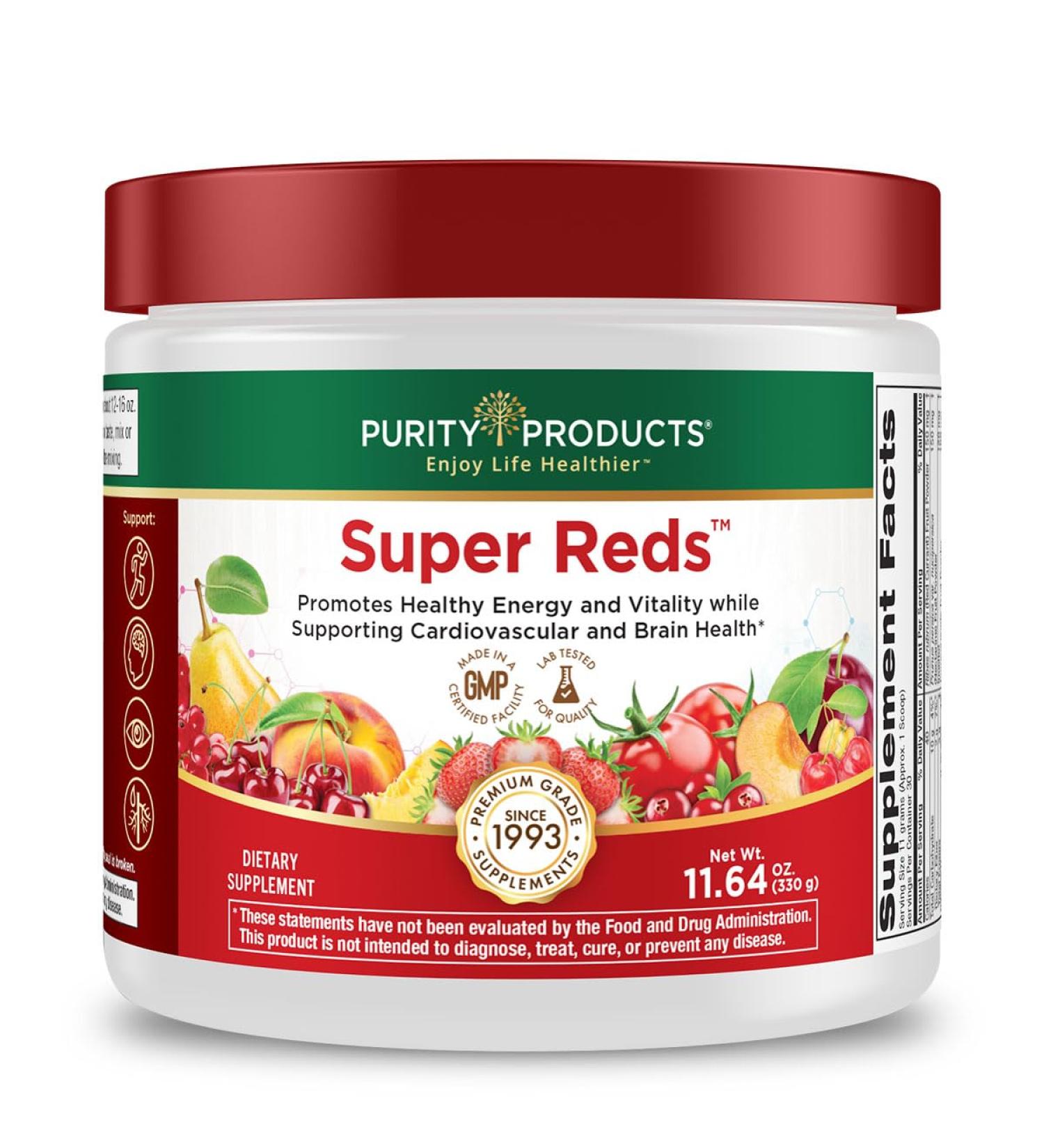 Purity Products Super Reds Powder Phytonutrient Superfood Drink Mix w/FloraGLO Lutein - Phytonutrient Blend containing Polyphenols, Antioxidants & More - 330 Grams - 30 Day Supply - Buy Online on GoSupps.com
