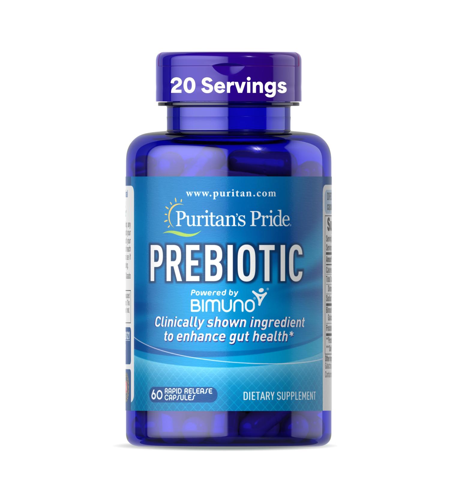 Puritan's Pride Prebiotics for Men and Women Powered by Bimuno Dietary Supplement for Advanced Gut Health Helps to Alleviate Bloating 60 Rapid Release Capsules - Buy Online on GoSupps.com