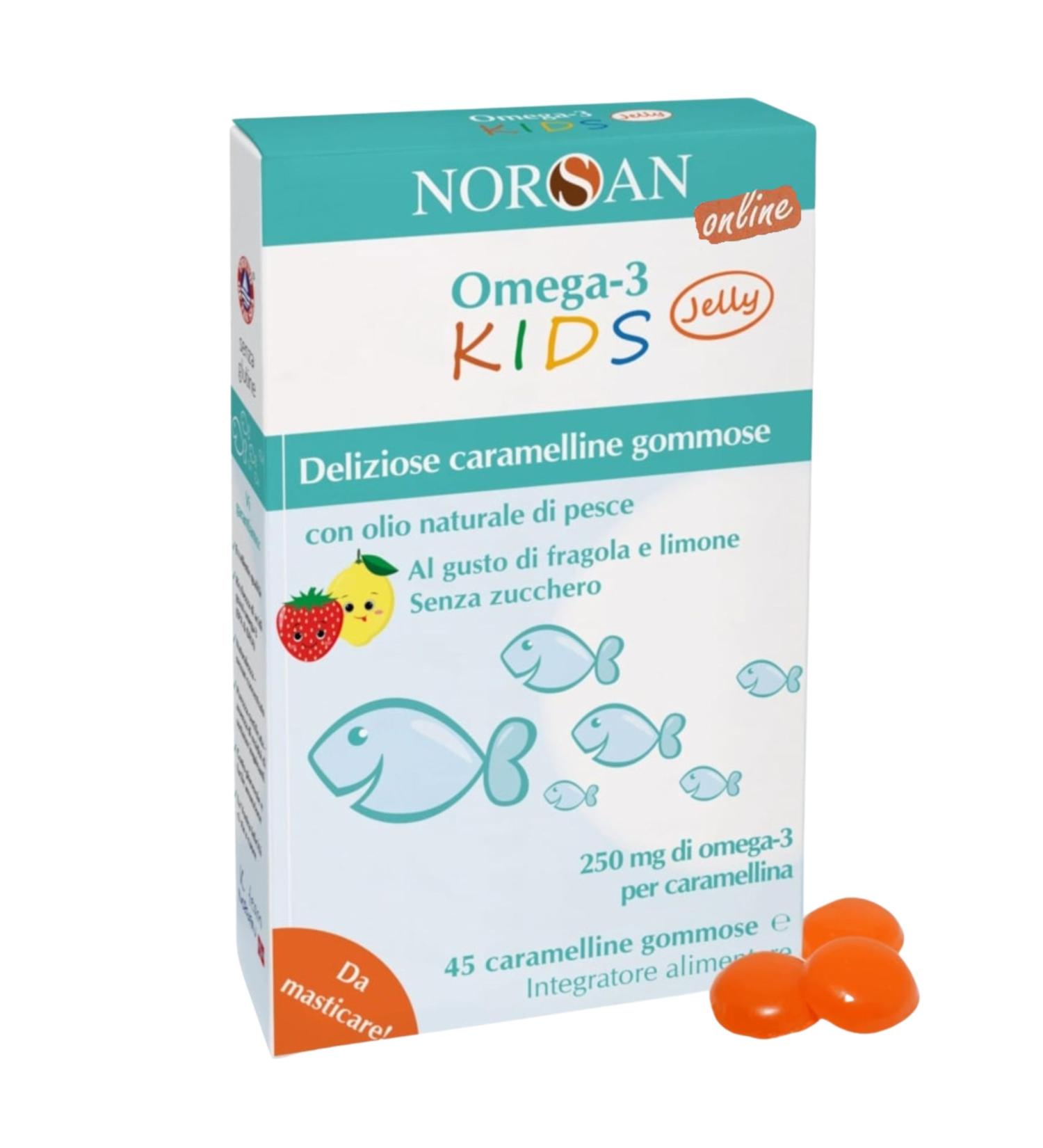 NORSAN Omega 3 KIDS Jelly 45 high dosed lozenges/omega 3 child 1.000mg per daily dose/fish oil with EPA & DHA/daily dose 2 capsule omega 3 fish oil - Buy Online on GoSupps.com