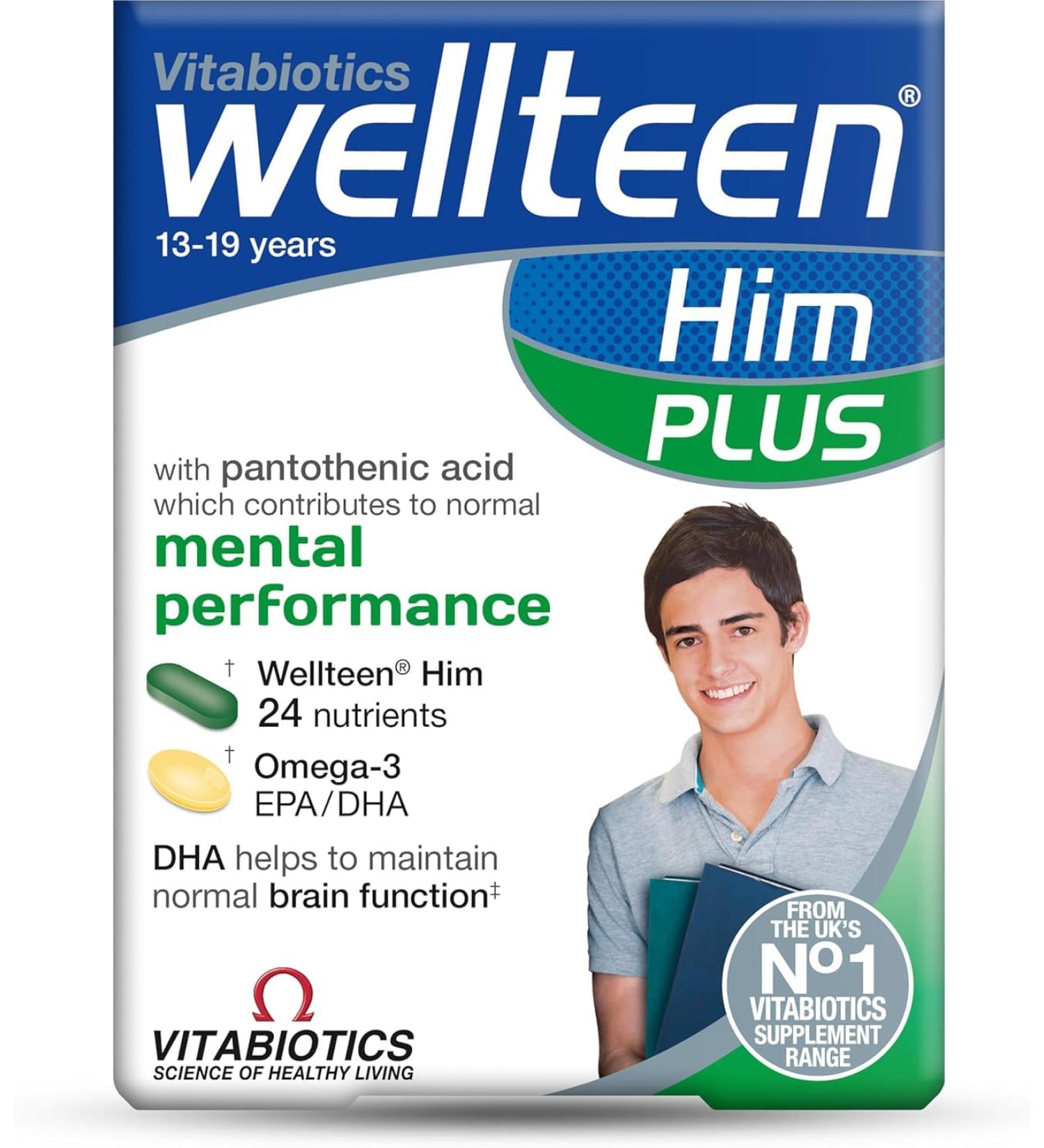 UK's Well Teen Him Plus Omega-3 - Maximum Nutritional Support for Teenagers and Young Men Ages 13-19 - 56 Tablets and Capsules - Buy Online on GoSupps.com
