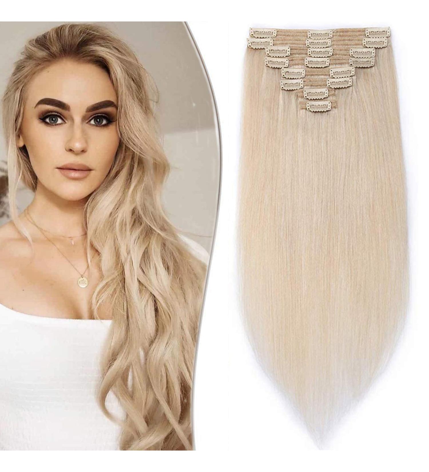 SEGO Clip-in Extensions Real Hair - 8 Part Set 100% Remy Bleach #70 18 (45cm) 140g - Perfect for Complete Head Coverage - Buy Online on GoSupps.com