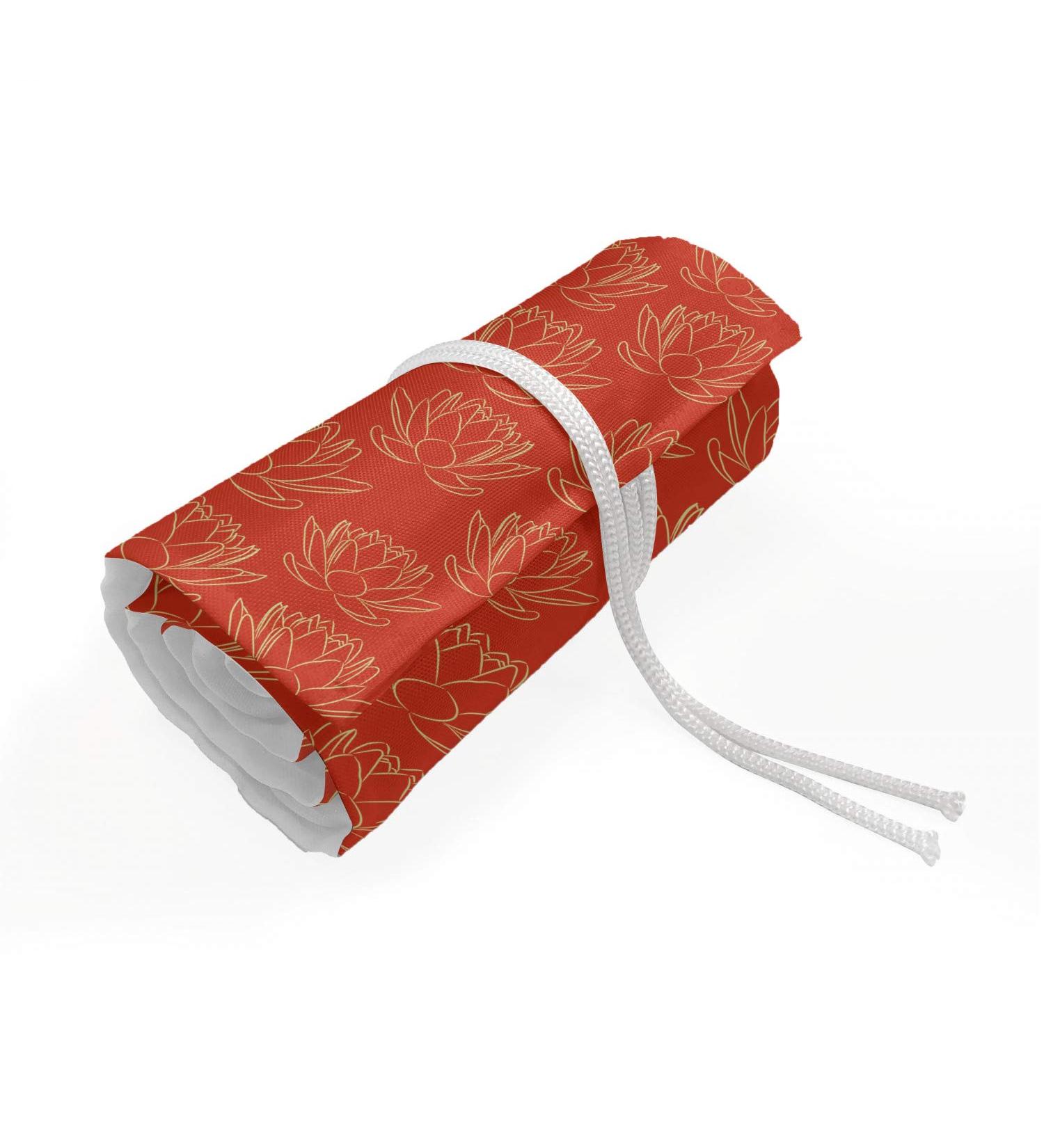 ABAKUHAUS Japanese Roll Up Pencil Case Warm Lotus Flowers Oriental Durable & Portable Pencil Organizer 72 Holes Vermilion and Cream - Buy Online on GoSupps.com