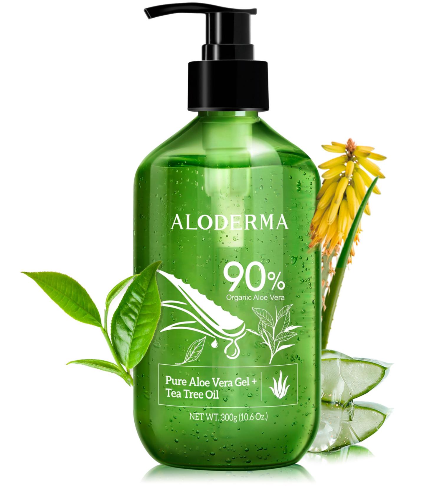Aloderma Organic Aloe Vera Gel with Tea Tree Oil | Soothing Pure Aloe for Face & Skin | 10.6 Oz - Fast International Shipping - Buy Online on GoSupps.com