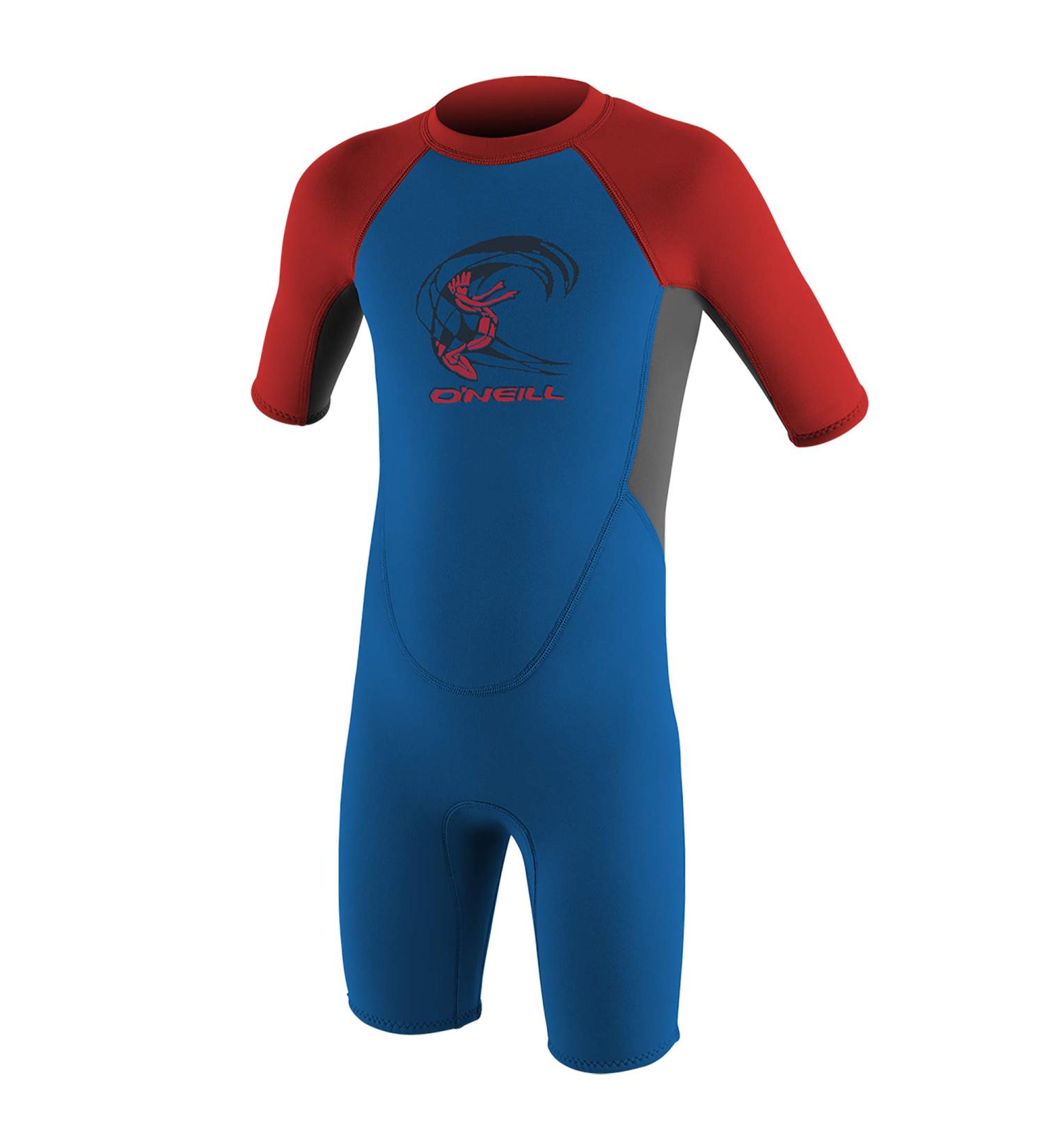 O'Neill Toddler Reactor-2 2mm Wetsuit | Short Sleeve Spring Suit | Back Zip | Ocean/Graphite/Red - Buy Online on GoSupps.com