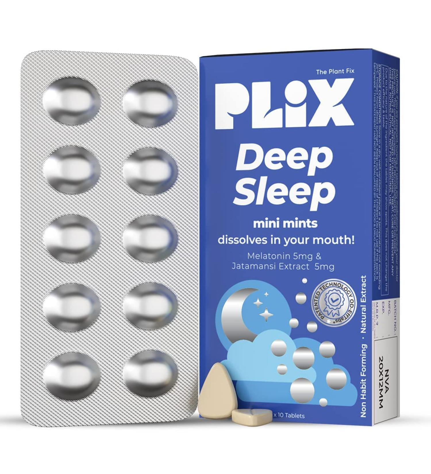 PL'IX - THE PLANT FIX Melatonin Tablet Deep Sleep Oral Dissolving Mini Mints Effervescent Supporting Restful Sleep | Non Habit Forming | Melatonin And Jatamansi Extracts (5Mg) | Pack Of 1 30 Mints - Buy Online on GoSupps.com