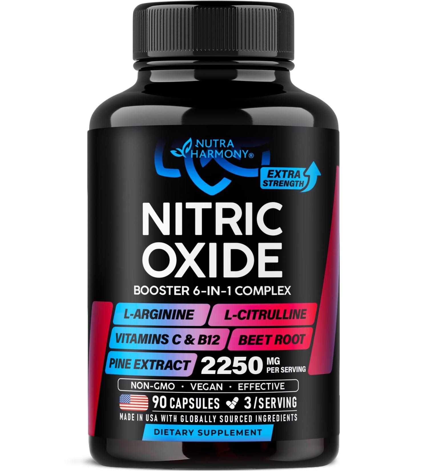 Nitric Oxide Supplement for Men & Women 2250 mg - Nitric Oxide Booster - Pine Bark | L-Arginine | L-Citrulline | Beet Root | Vitamin C & B12 - Muscles Energy & Circulation - Made in USA 90 Capsules - Buy Online on GoSupps.com