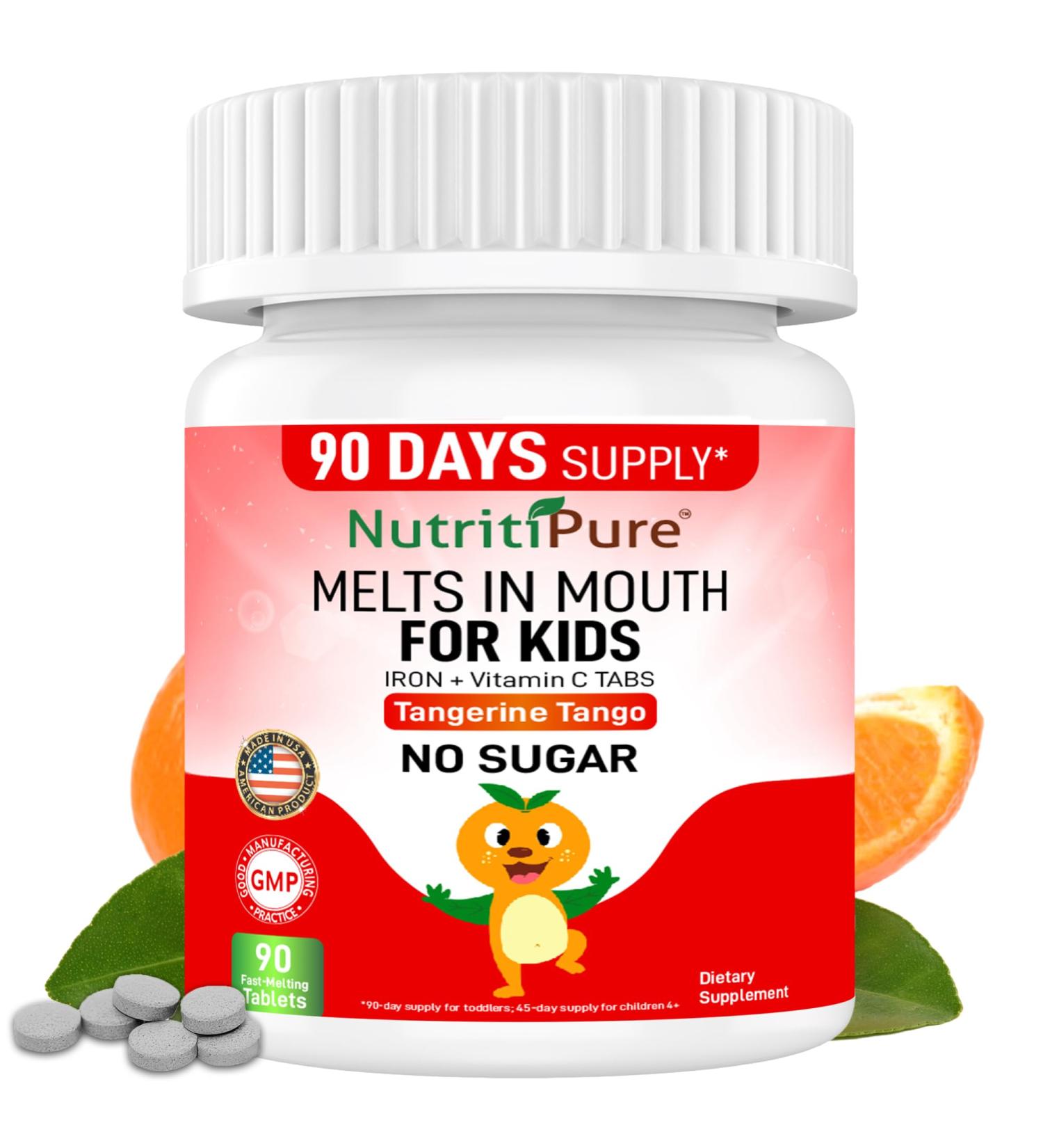 Kids Chewable Iron Supplement Ferronyl Carbonyl Iron 9 mg Vitamin C 30 mg Tangerine Tango Orange Flavor 90 Count Orange 90 Count (Pack of 1) - Buy Online on GoSupps.com