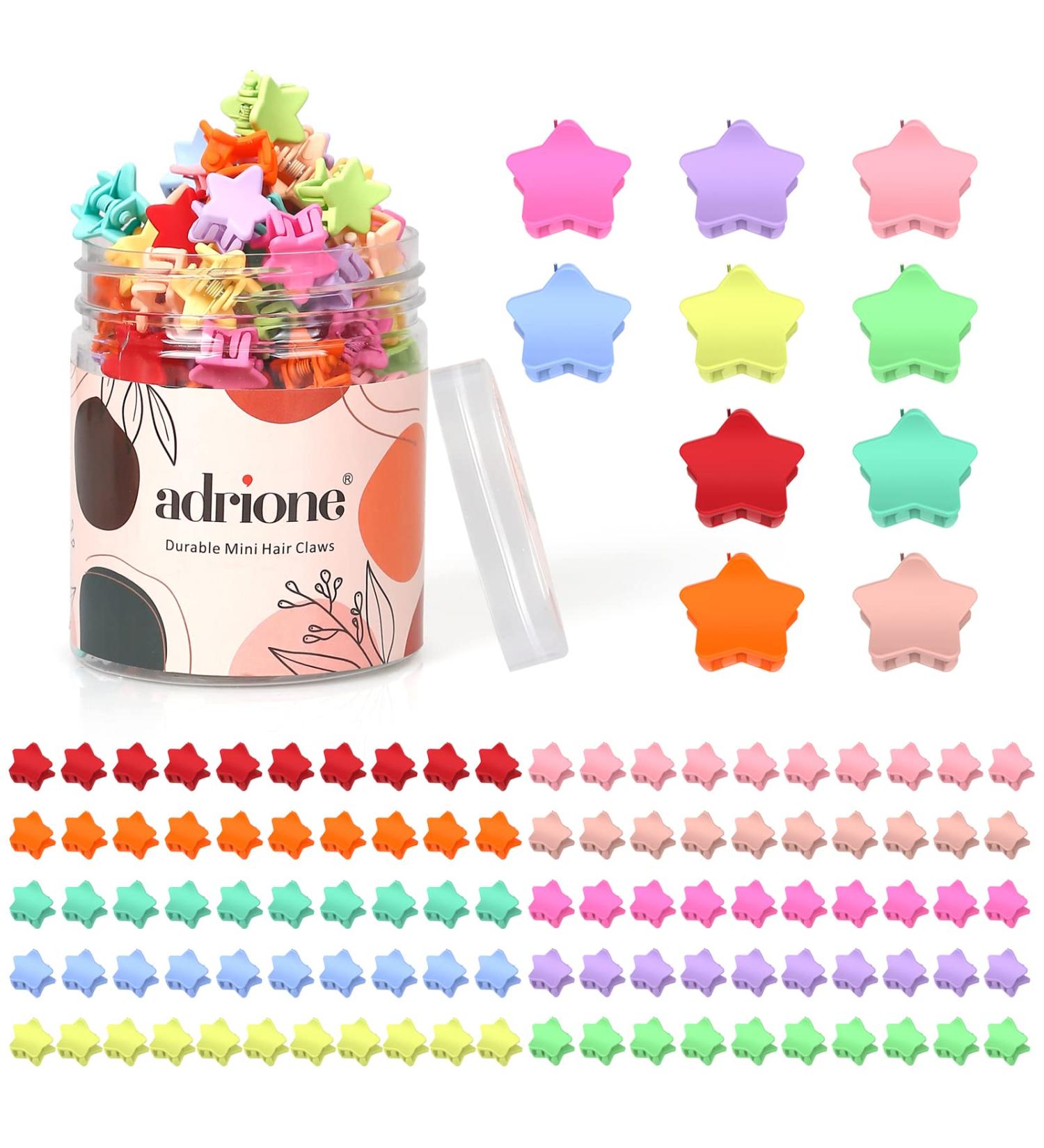 ADRIONE Mini Hair Clips 100 Pack - Colorful Star Design - Durable Toddler & Baby Hair Clips - Small Claw Clips for Fine Hair & Bangs - Women's Hairstyle Accessories - Buy Online on GoSupps.com
