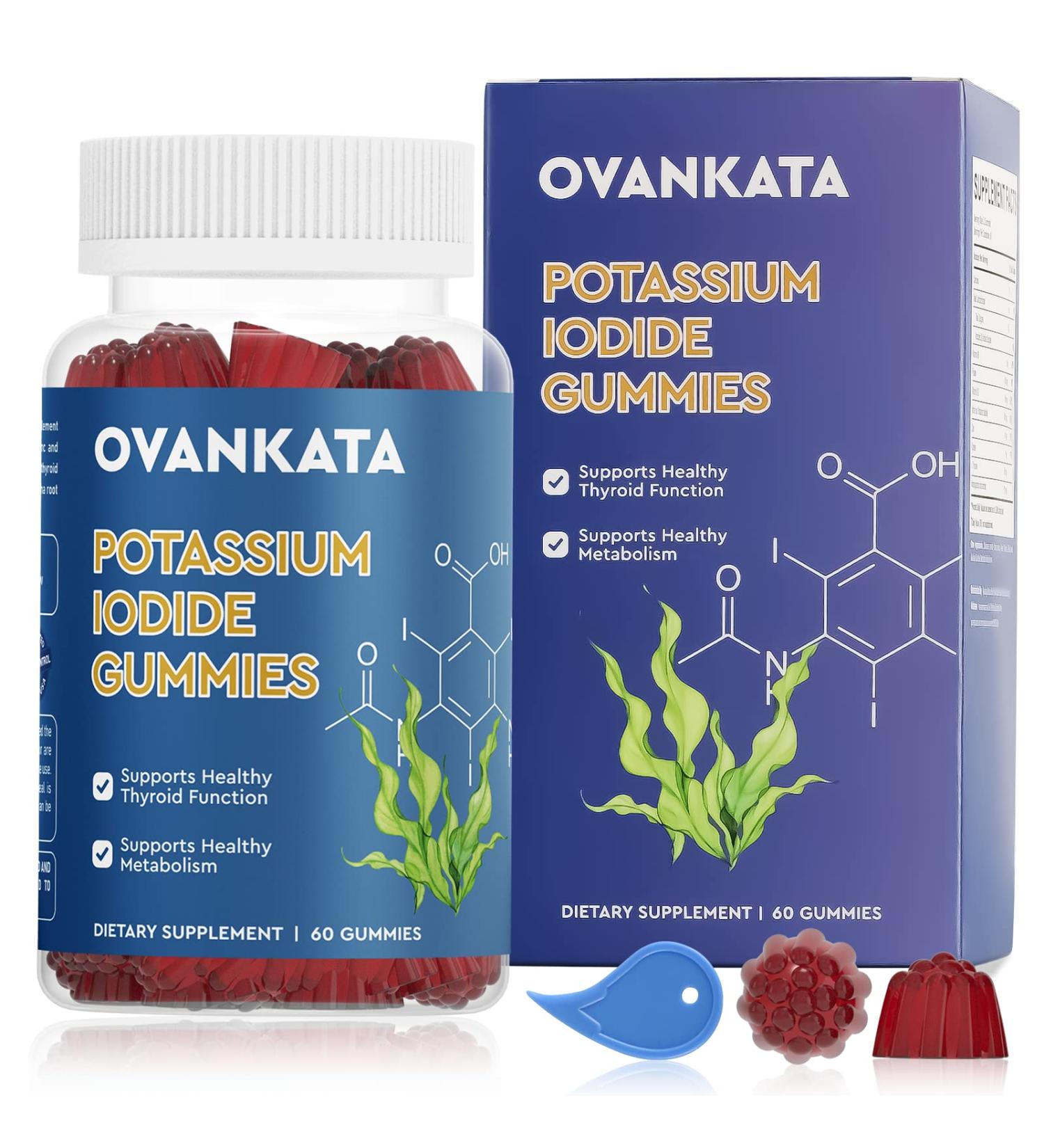 OVANKATA Potassium Iodide Gummy with Vitamin B6, B12, Zinc, Ashwagandha & L-Tyrosine - Immune & Thyroid Support Supplement for Adults - 60 Gummies - Buy Online on GoSupps.com