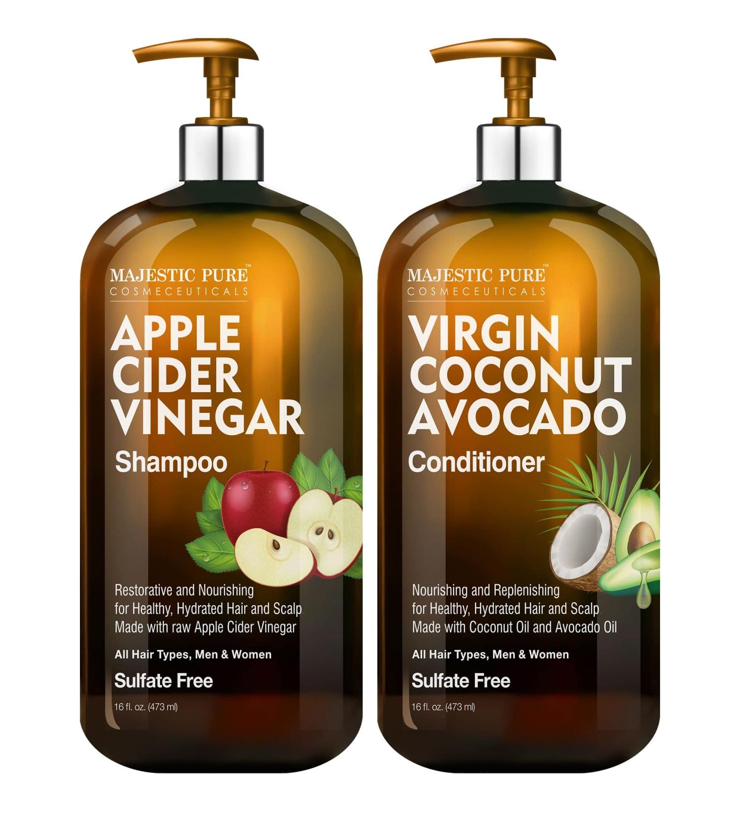 Majestic Pure Apple Cider Vinegar Shampoo & Avocado Coconut Conditioner Set - Restores Shine, Reduces Itchy Scalp, Dandruff & Frizz - Sulfate-Free for All Hair Types - Men and Women - 2 x 16 fl oz - Buy Online on GoSupps.com