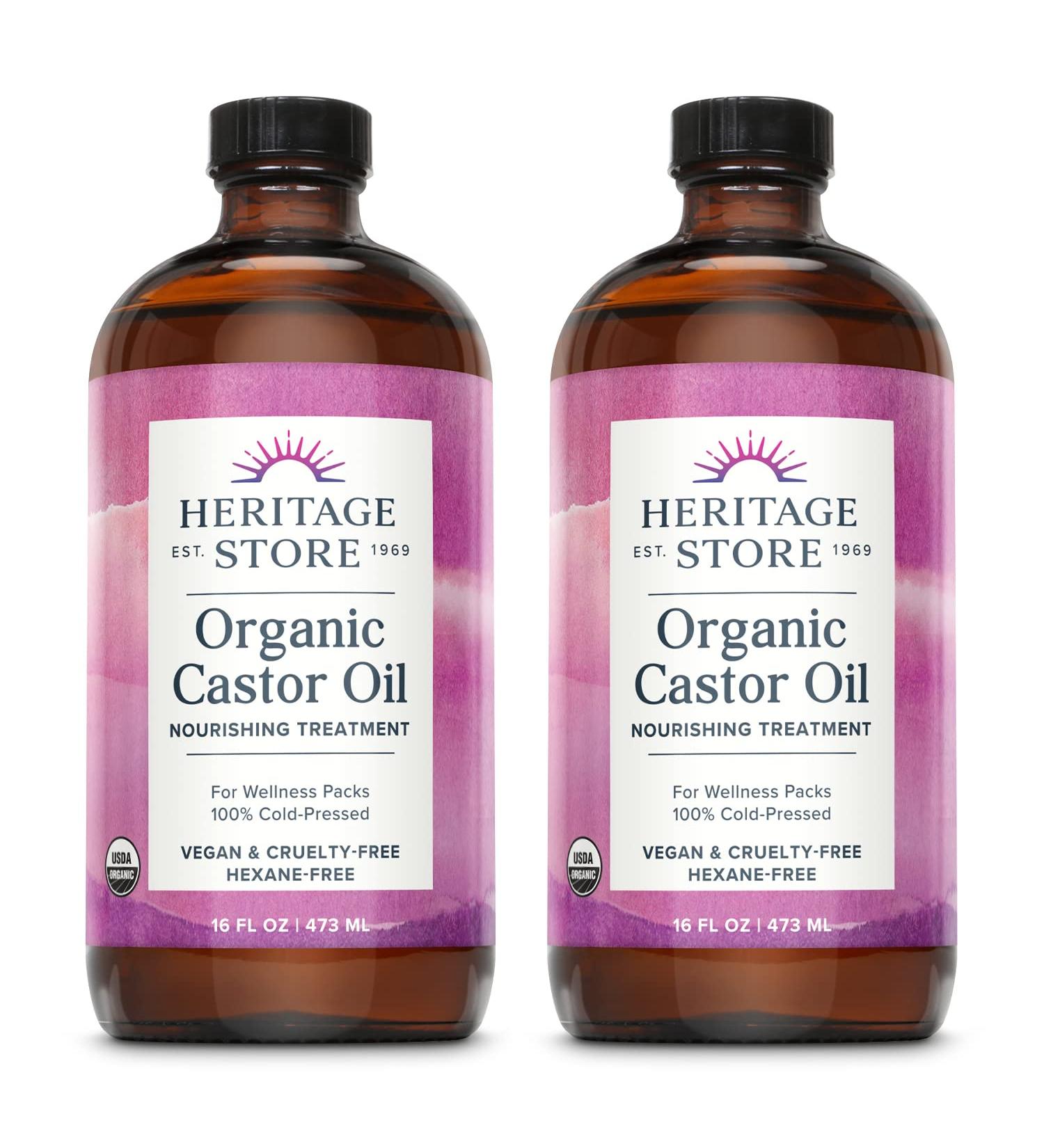 Heritage Store Palma Christi Organic Castor Oil | Hair Growth & Skin Moisturizer | Cold Pressed, Hexane & Fragrance Free | 16 oz | 2 Pack - Buy Online on GoSupps.com