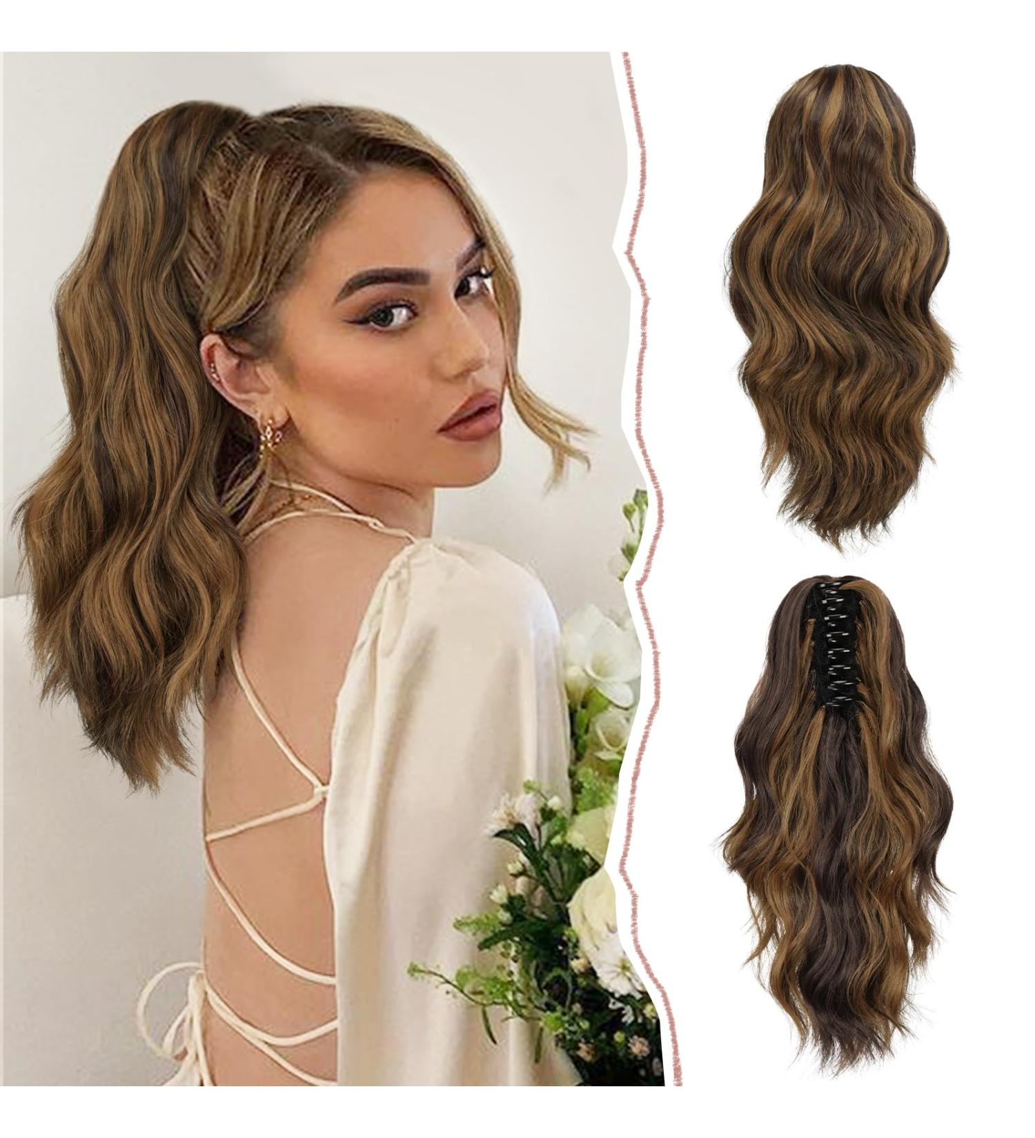 Shop Sofeiyan Clip-In Claw Ponytail Extension - Long Curly Heat-Resistant Hair Extension for Women - Dark Brown & Auburn Mix - Buy Online on GoSupps.com