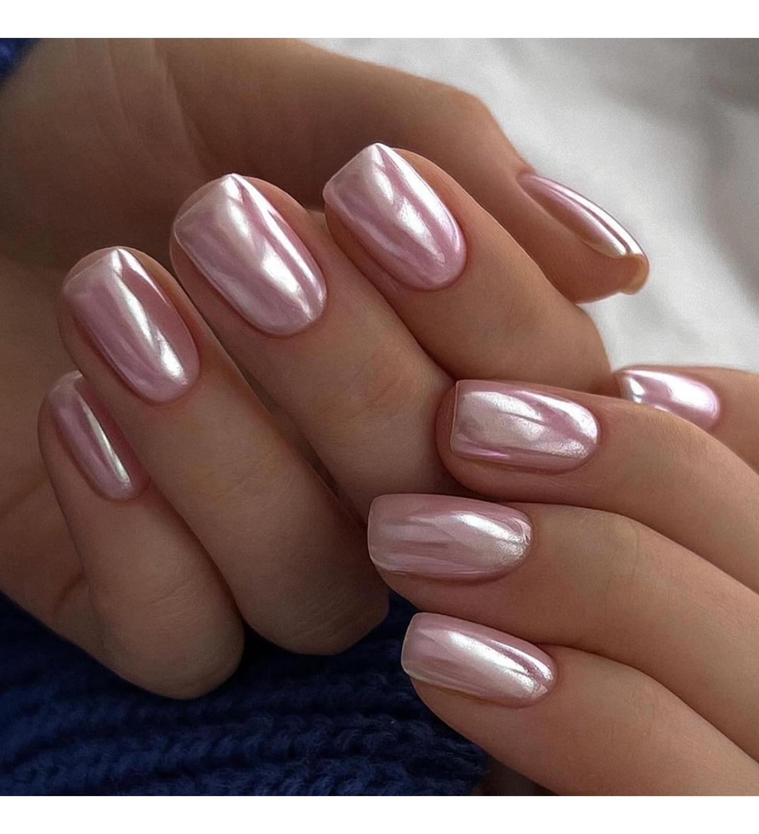 24 Pink Aurora Press-On Nails | Short Angular French Artificial Nails for Women & Girls | Full Cover Acrylic Nail Decorations - Buy Online on GoSupps.com