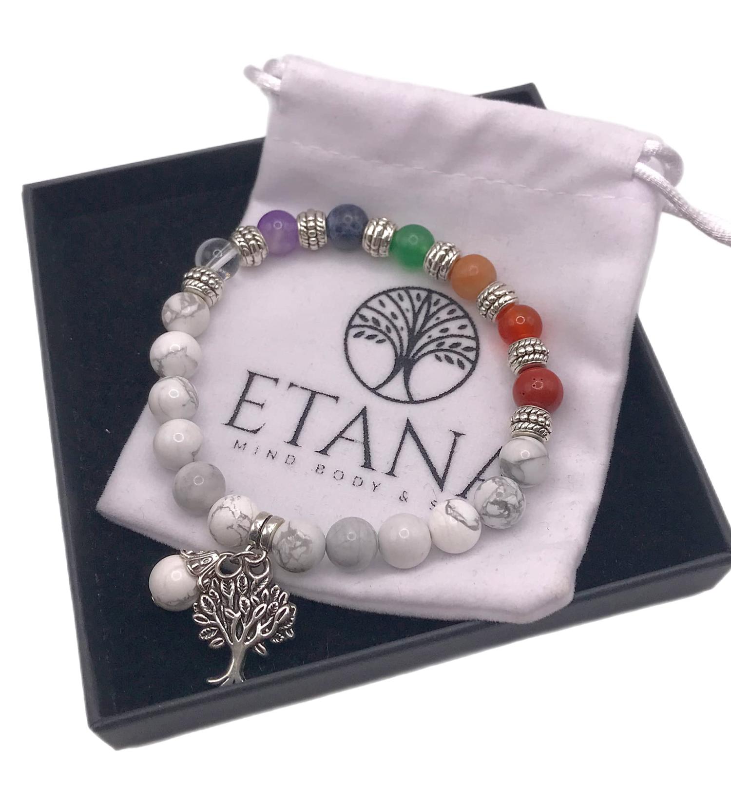 ETANA Chakra Bracelet with Howlite Healing Crystals | Anxiety Relief & Mindfulness Gift for Her - Buy Online on GoSupps.com