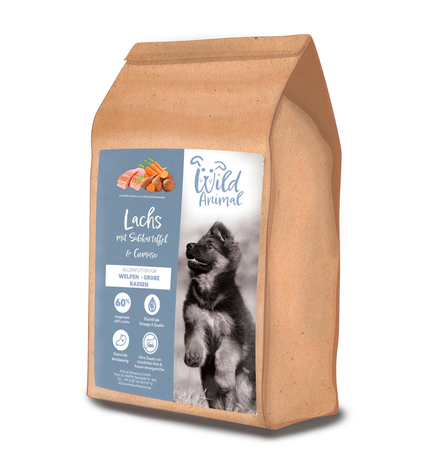 Wild Animal Whelp Premium Puppy Food Maxi Salmon with Haddock Blue Whiting Sweet Potato and Asparagus Grain Free Pack of 1 (1 x 2 kg) - Buy Online on GoSupps.com