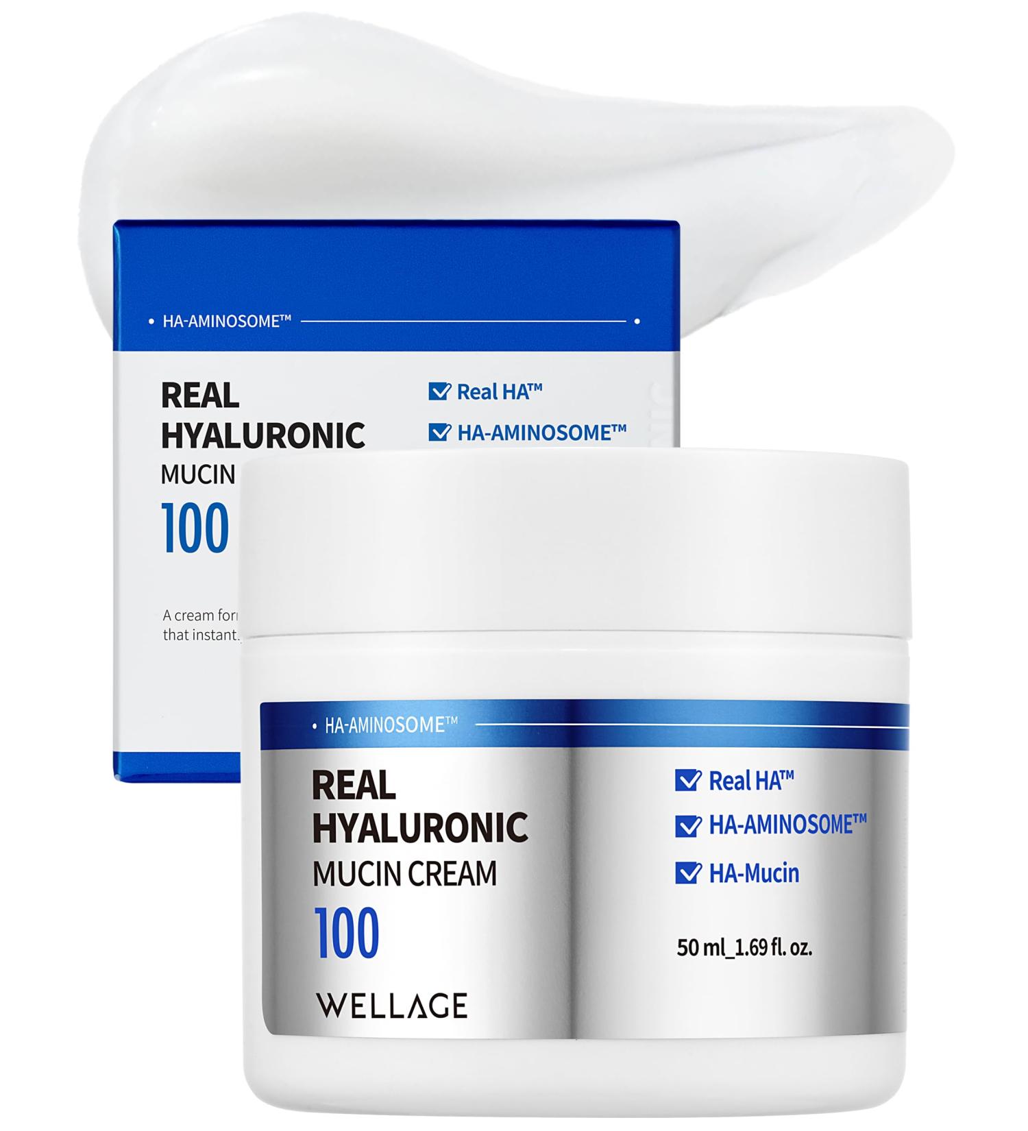 Wellage Real Hyaluronic Mucin Cream - Korean Face Gel Moisturizer for Ultimate Hydration & Elasticity - Pure Hyaluronic Acid & Snail Mucin - 1.69oz for All Skin Types - Buy Online on GoSupps.com