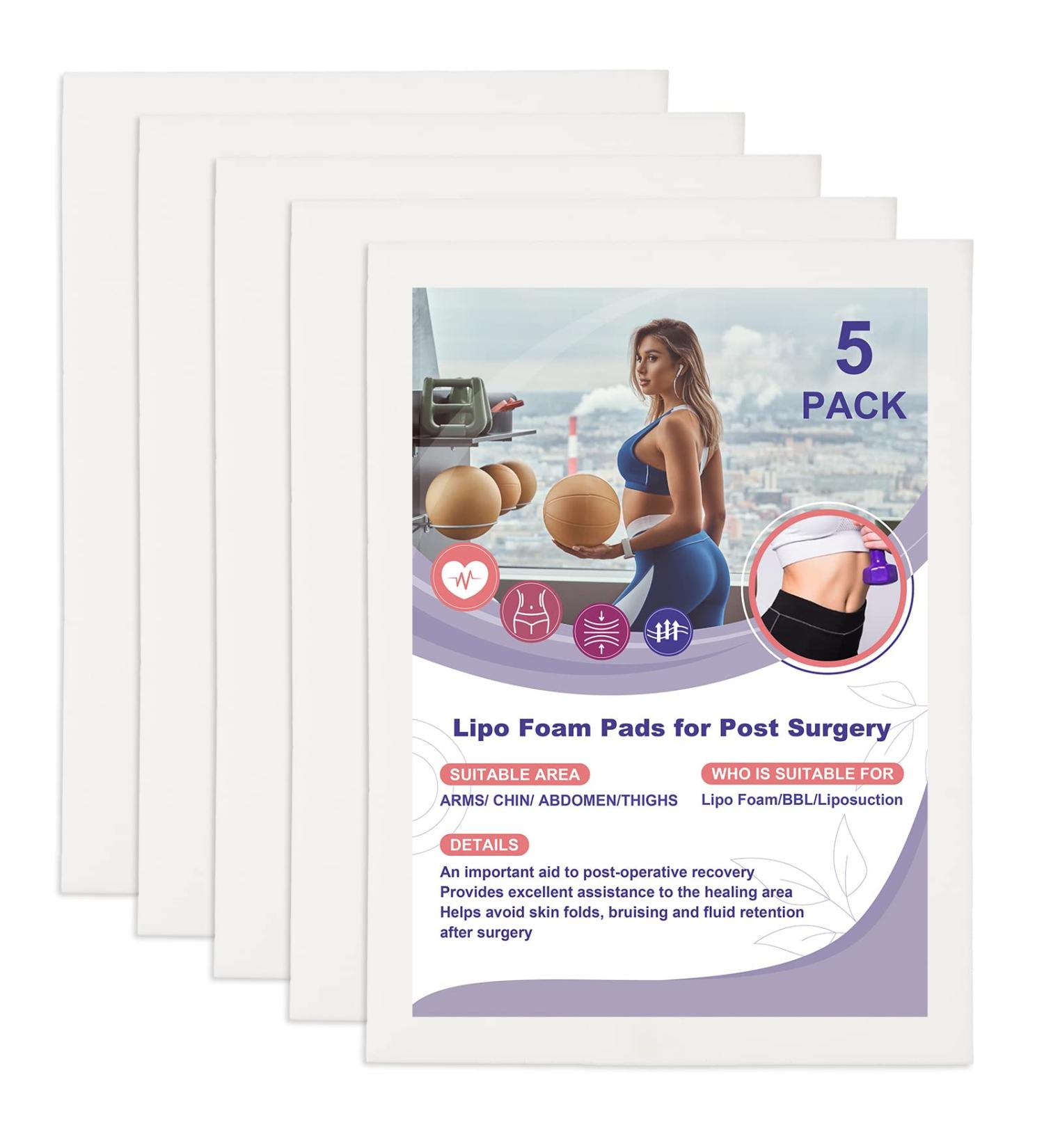 5 Pack Lipo Foam Pads for Post Surgery Recovery - Abdominal Flattening, Liposuction, Tummy Tucks, BBL - White - Buy Online on GoSupps.com