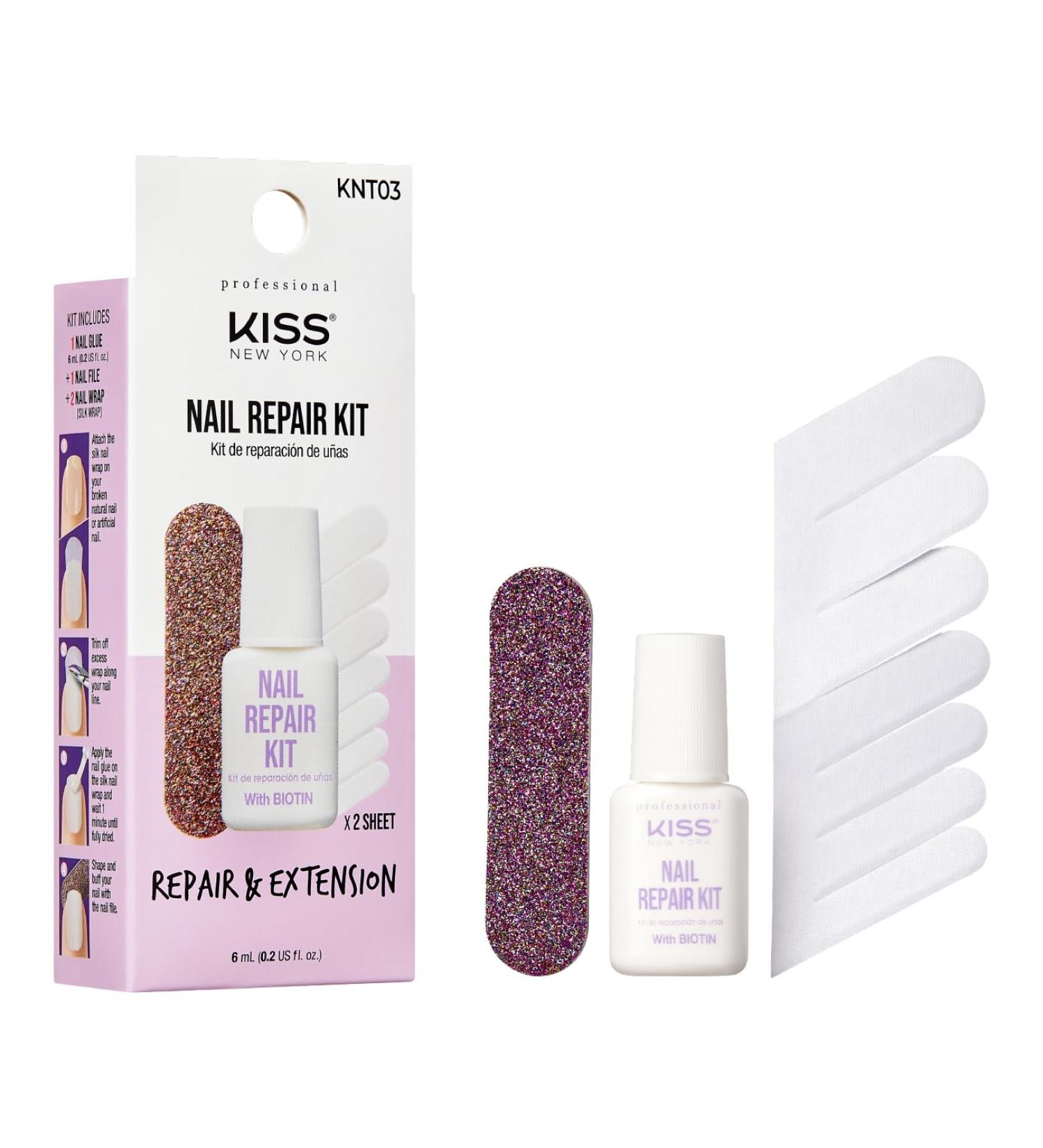 Kiss New York Nail Repair Kit - Biotin Infused Glue Nail File & Wraps for Damaged Cracked & Weak Nails - Made in Korea - Shop Internationally - Buy Online on GoSupps.com