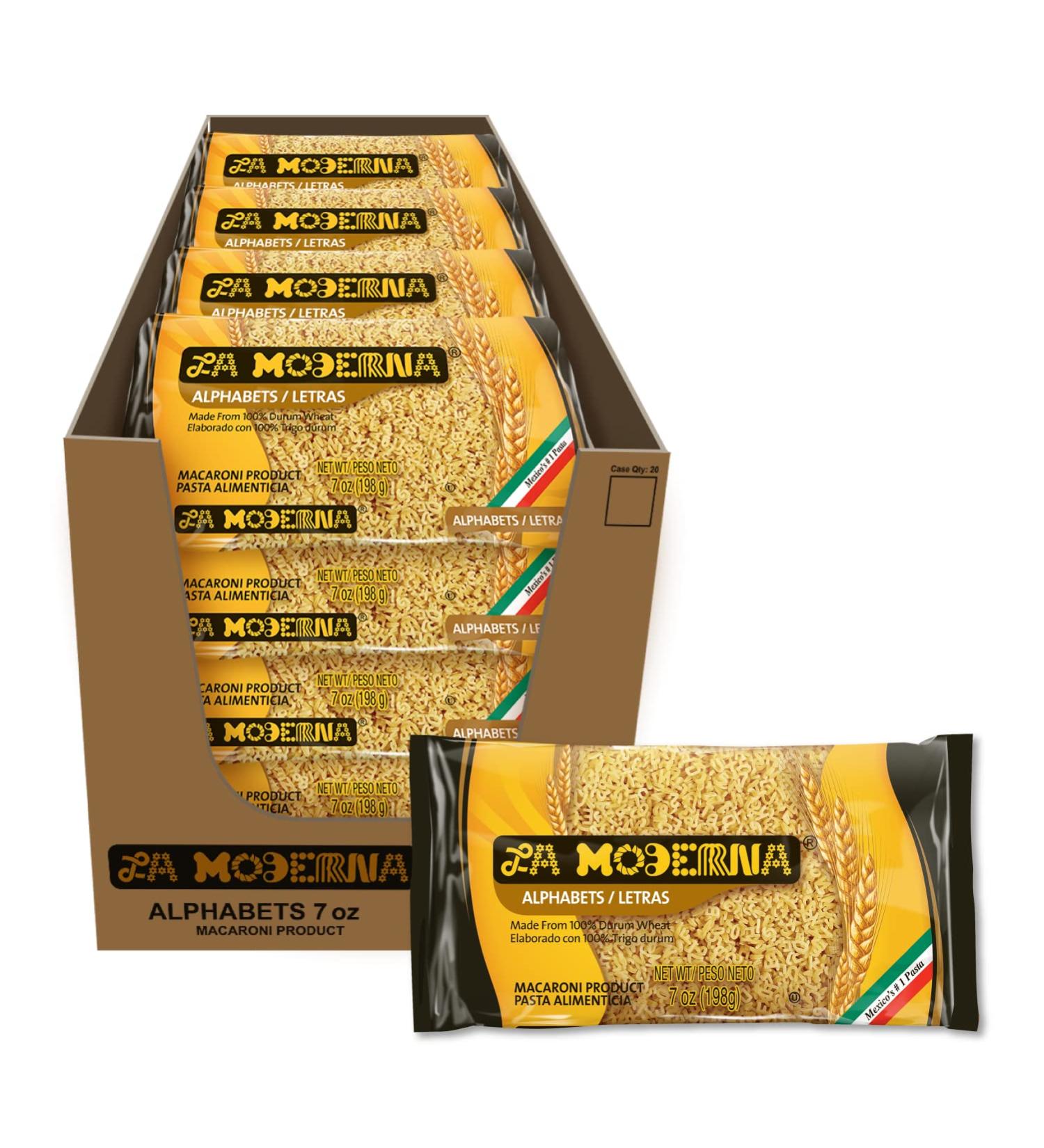 La Moderna Alphabet Pasta  Noodles  Durum Wheat  Protein  Fiber  Vitamins  7 Oz  Pack of 20 - Buy Online on GoSupps.com