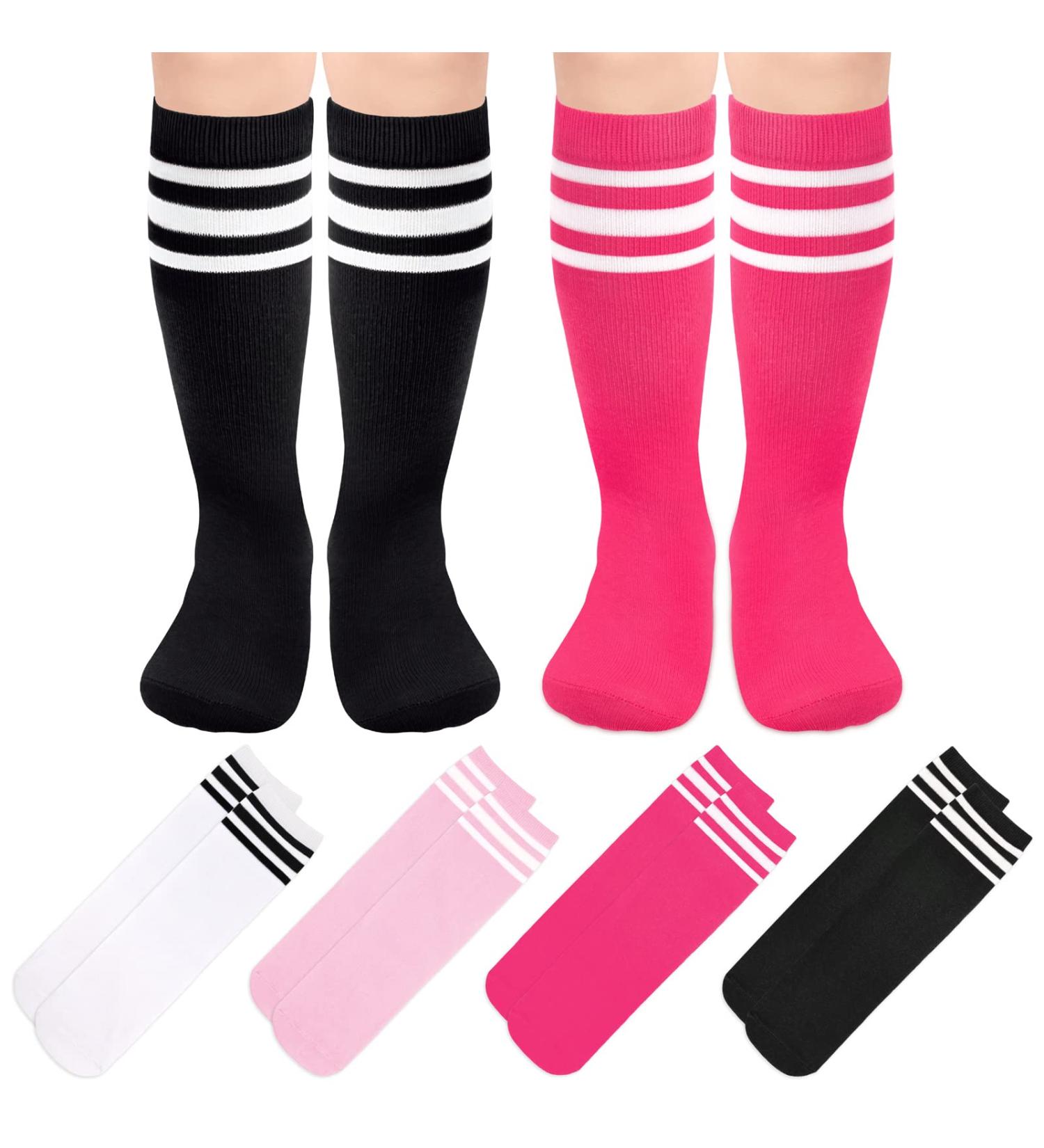 4 Pairs Kids Soccer Socks | Toddler Knee High Tube Socks | Girls Boys 3-6 Years | Black/White, White/Black, Pink/White, Rose/White - Buy Online on GoSupps.com