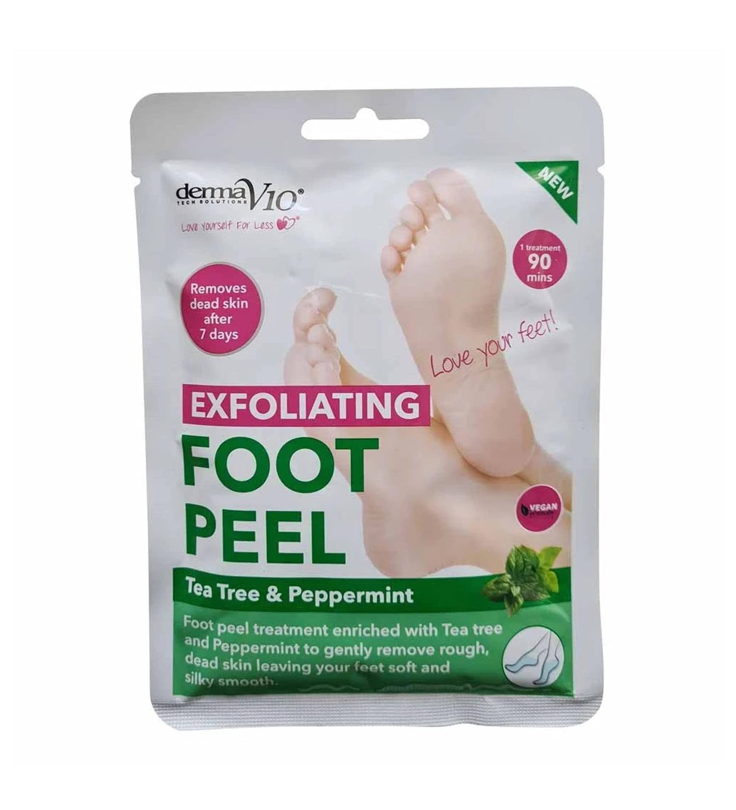 DermaV10 Exfoliating Foot Peel with Tea Tree and Peppermint - Smooth and Soft Feet Guaranteed - Buy Online on GoSupps.com