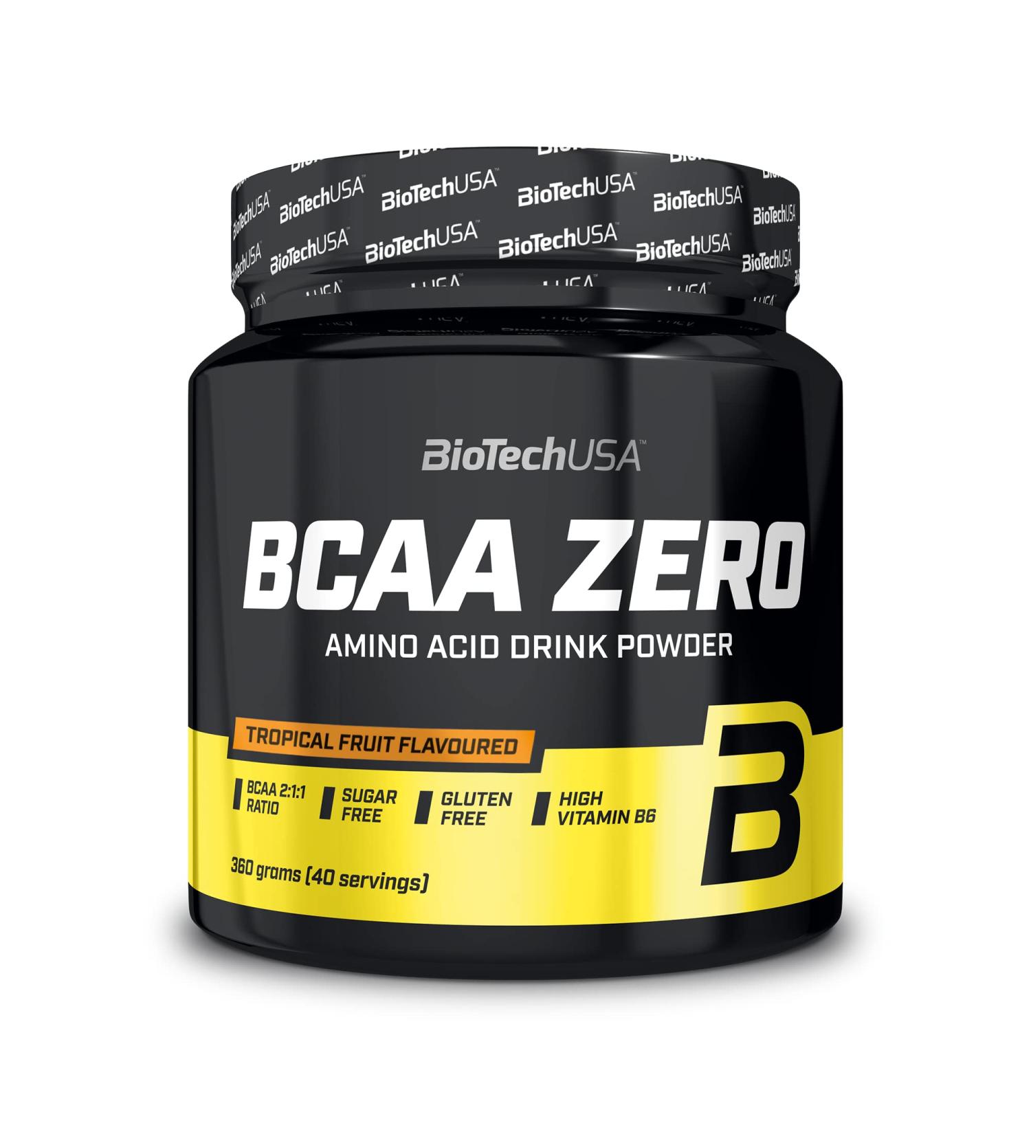 Biotechusa BCAA Zero - Vegan Essential Amino Acid Powder | 6g BCAA with L-Leucin | Sugar-Free Lactose-Free Gluten-Free | 360g Tropical Fruits - Buy Online on GoSupps.com