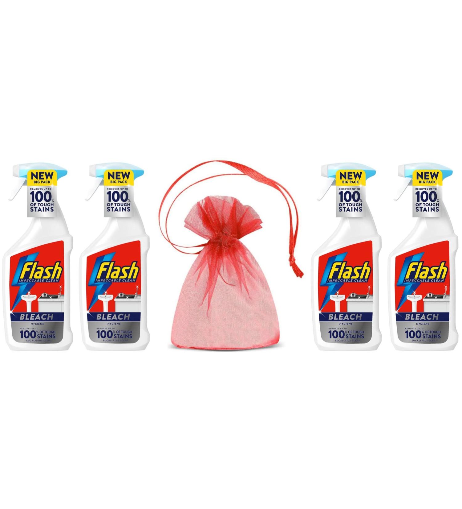 Flash with Bleach Multi Purpose Cleaning Spray Eucalyptus Scent 4Pk x 800ml + Our Gift for You: Organza Bag Size 9x7x0.1cm - Buy Online on GoSupps.com