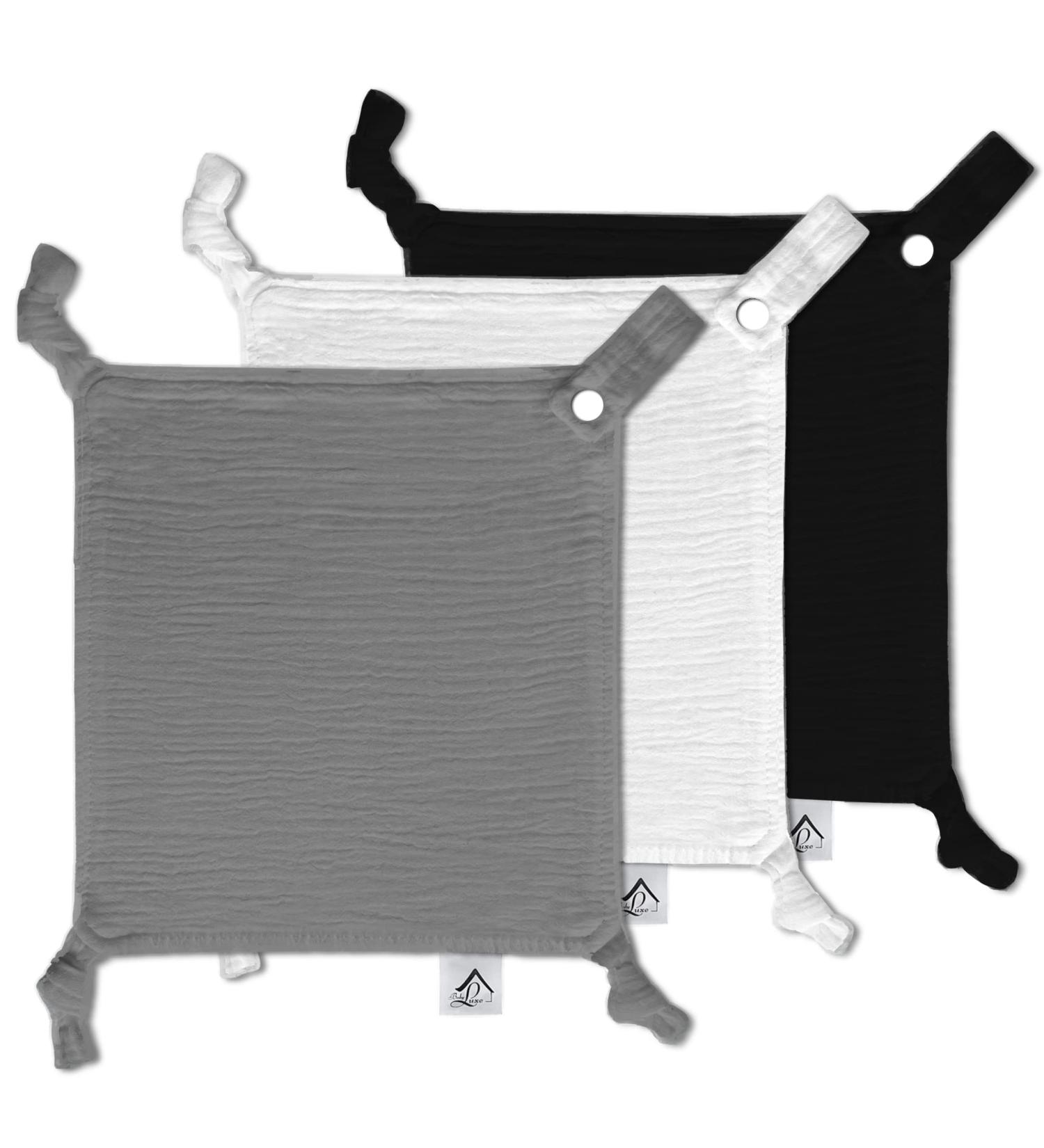 Baby Luxe 5-in-1 Mini Muslin Square Bib Toy Holder Washcloth Comforter Set (Grey/Black/White) - Buy Online on GoSupps.com