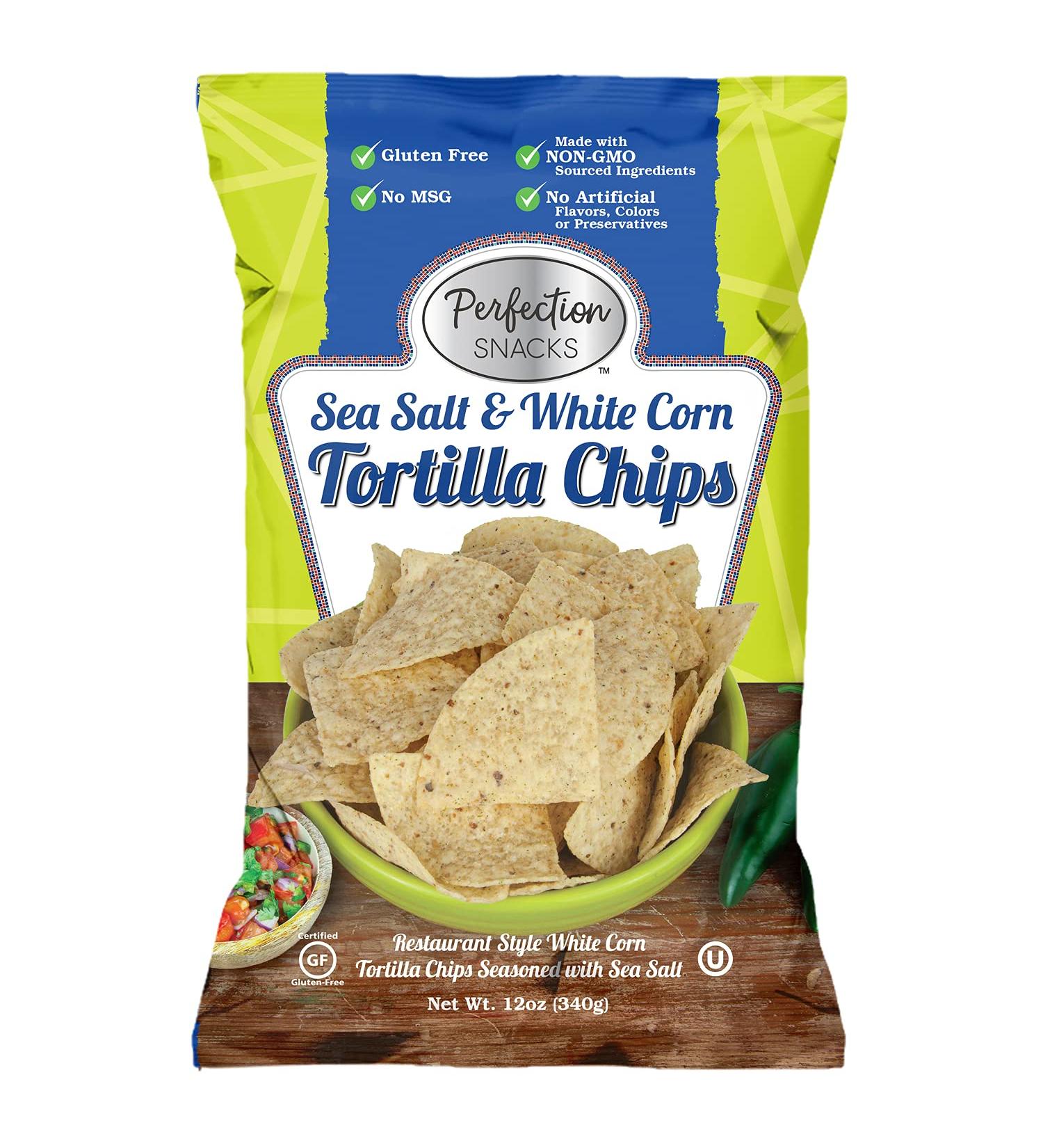 Perfection Snacks Vegan Gluten-Free Restaurant Style White Corn Tortilla Chips, 12oz (Pack of 3) - Sea Salt Flavor - Buy Online on GoSupps.com