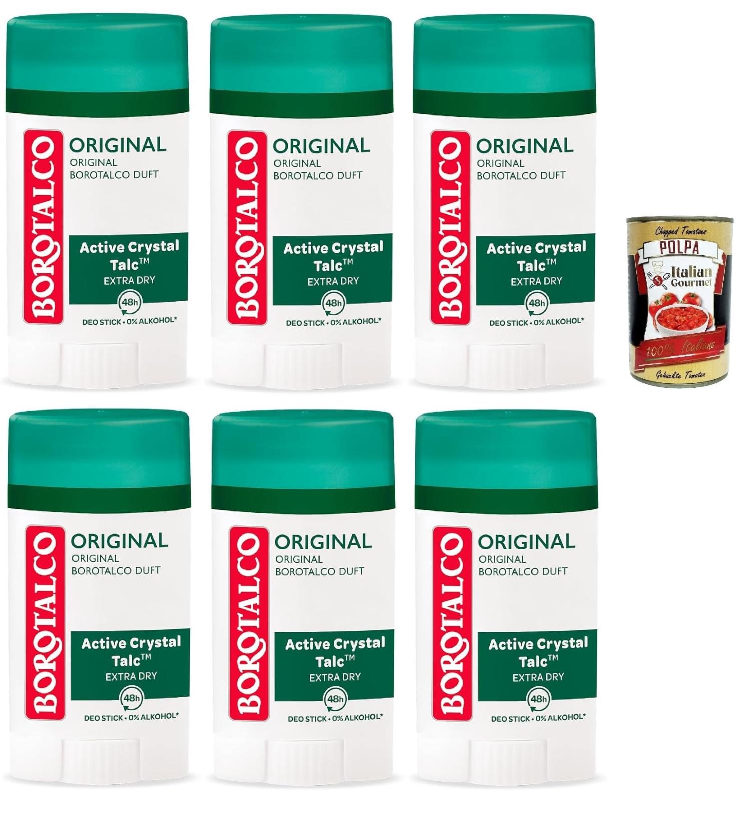  Italian Gourmet E.R. Borotalco Original Deodorant Stick 48 Hour Effectiveness Formula with Active Crystal Talc for Triple Protection Against Sweat Deodorant 0% Alcohol 6 x 40 ml + Italian Gourmet Polpa 400 g - Buy Online on GoSupps.com