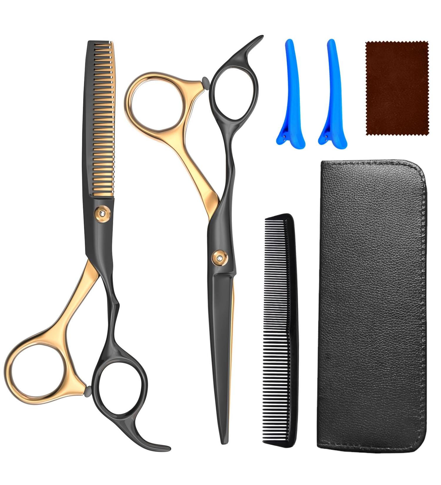 Hairdressing Scissors Jiasoval 6 Inch Hair Cutting Scissor & Thinning Scissors Hairdressing Stainless Steel Barber Scissors with Leather Cover Comb Hair Clip Professional Salons Hair Shears Set - Buy Online on GoSupps.com