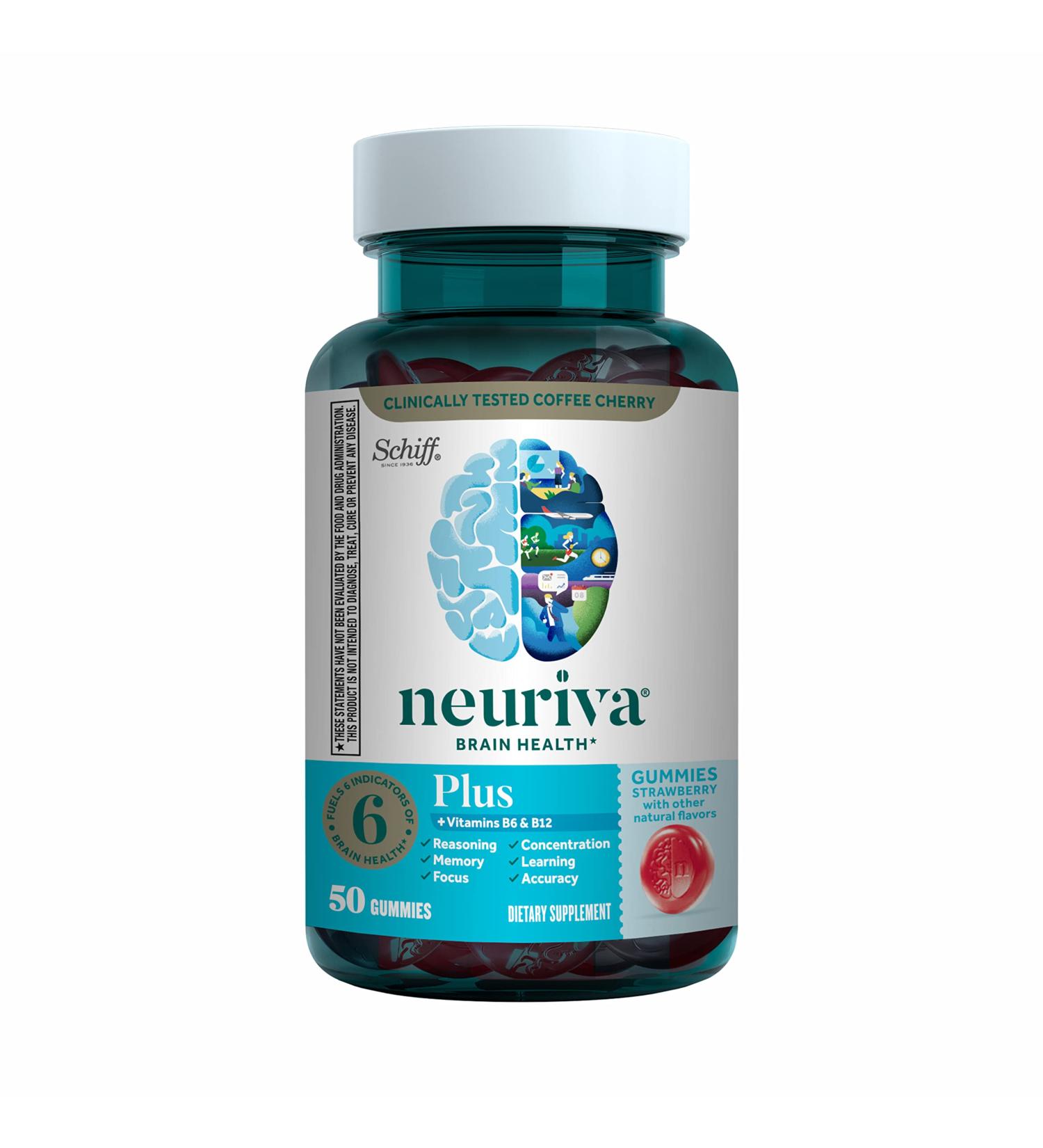 NEURIVA Plus Strawberry Gummies | Memory, Focus & Cognitive Support | Vitamins B6 & B12 | Nootropic Brain Supplement | 50ct - Buy Online on GoSupps.com