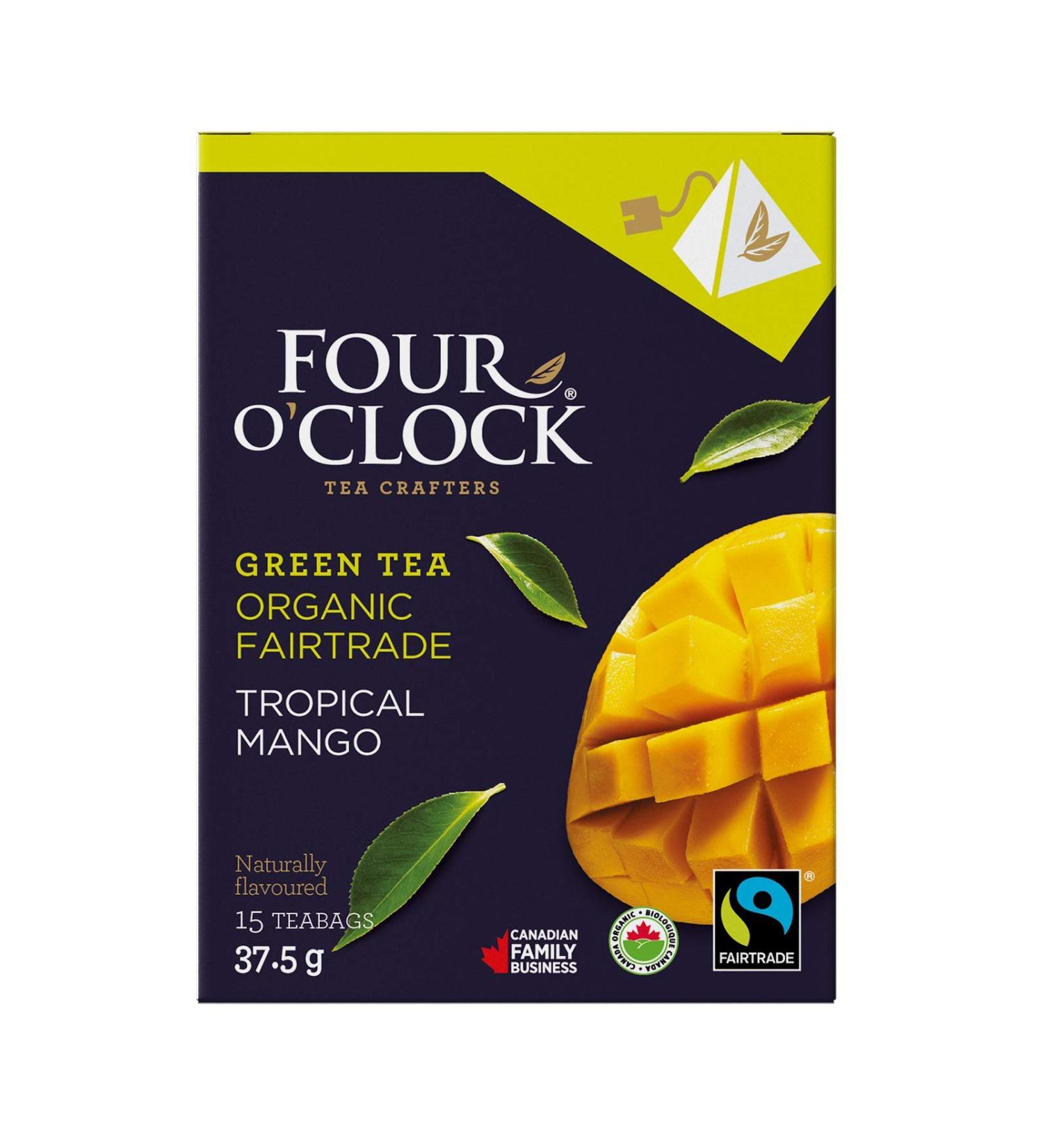 Four O'Clock Organic Fairtrade Green Tea Tropical Mango Non-Gmo Kosher Gluten-Free 15 Count Pyramid 37 5g - Buy Online on GoSupps.com