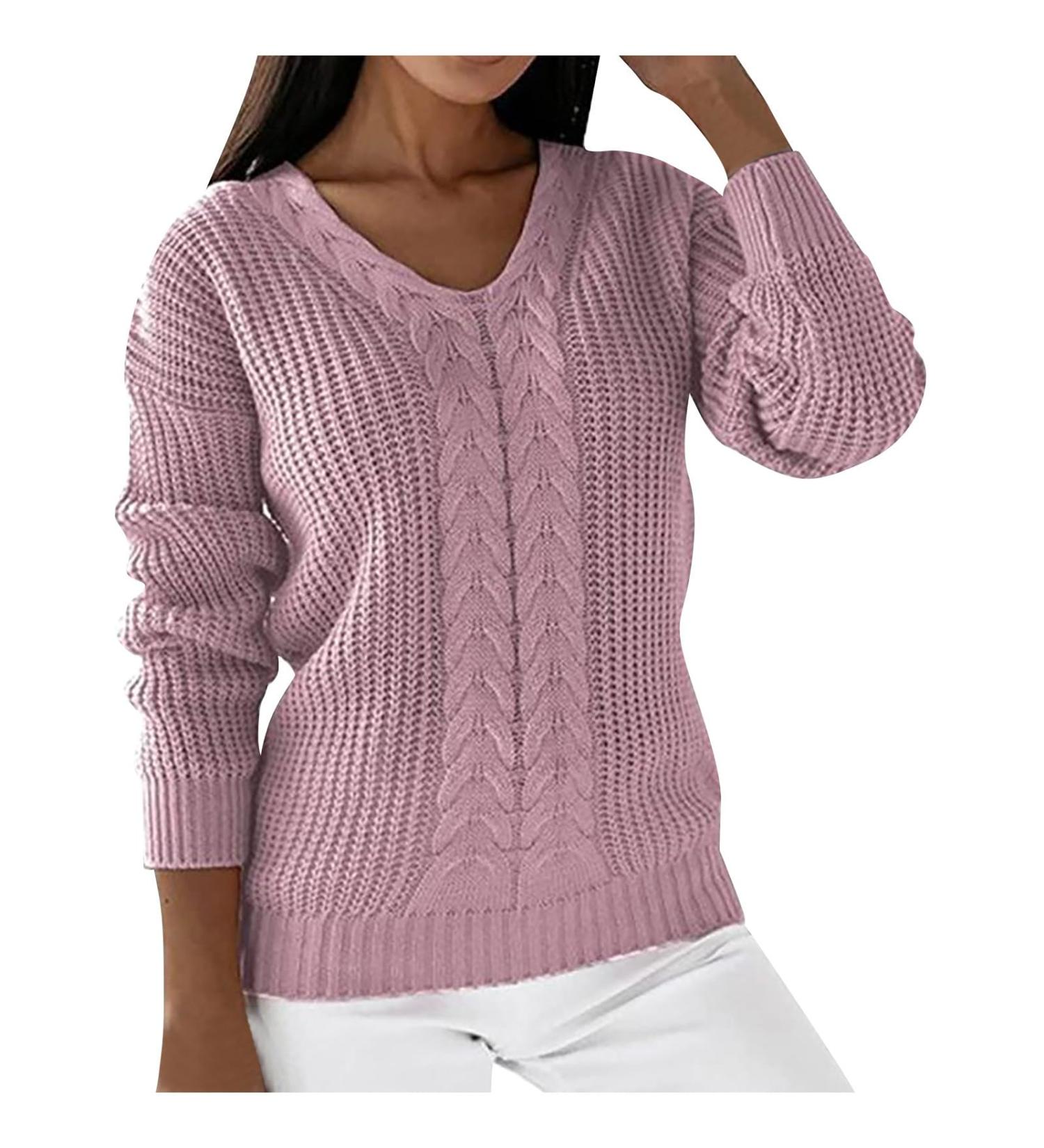 Yihaojia Fall Sweaters for Women 2023 Trendy V Neck Pullover Knitted Casual Sweater Tops Chunky Knit Sweaters Jumper Tops Pink#11 Small - Buy Online on GoSupps.com