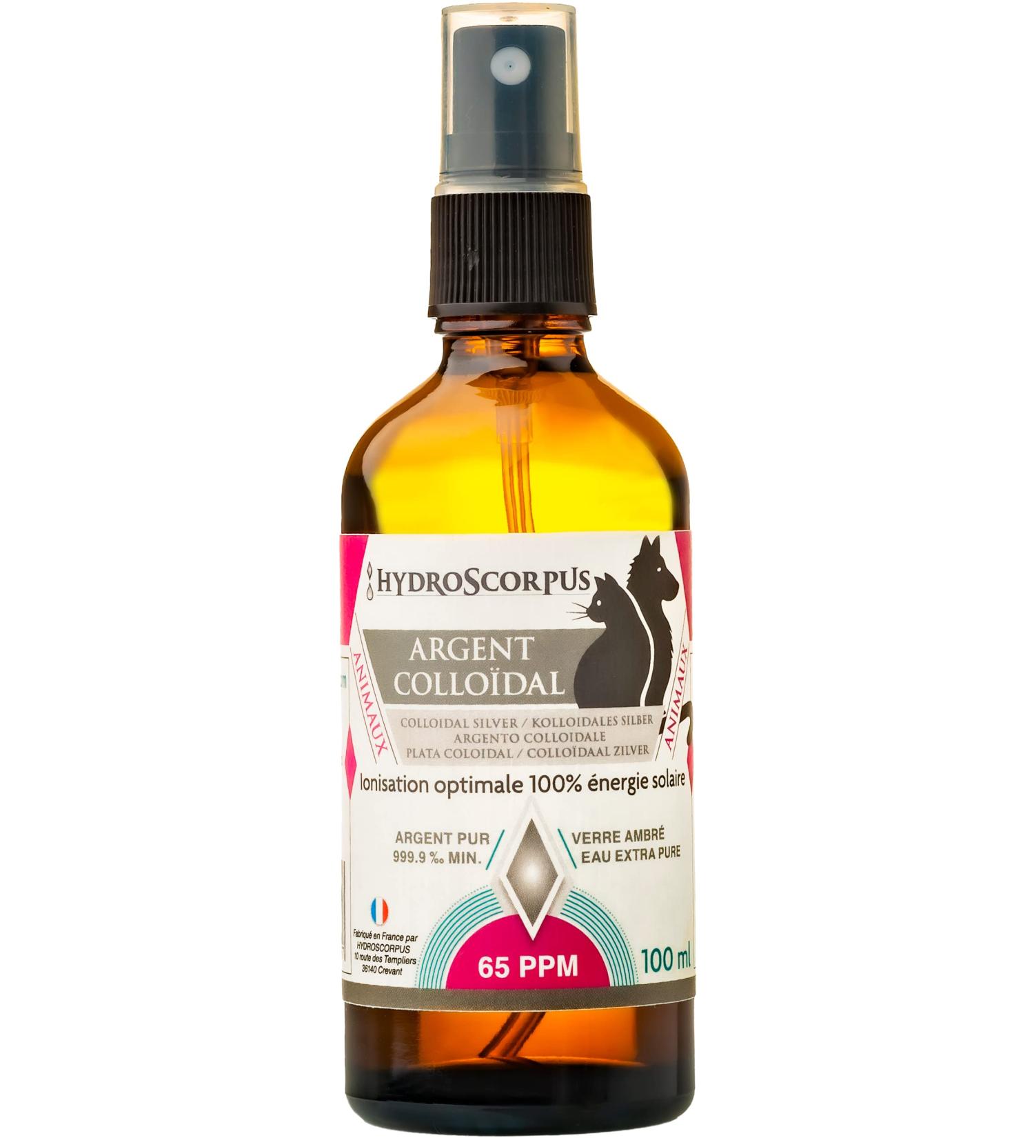 Colloidal silver dogs cats BOTTLE GLASS 100 ml 65 PPM Made in FRANCE Oligo element Bio Available 100% natural Ionization 100% - Buy Online on GoSupps.com