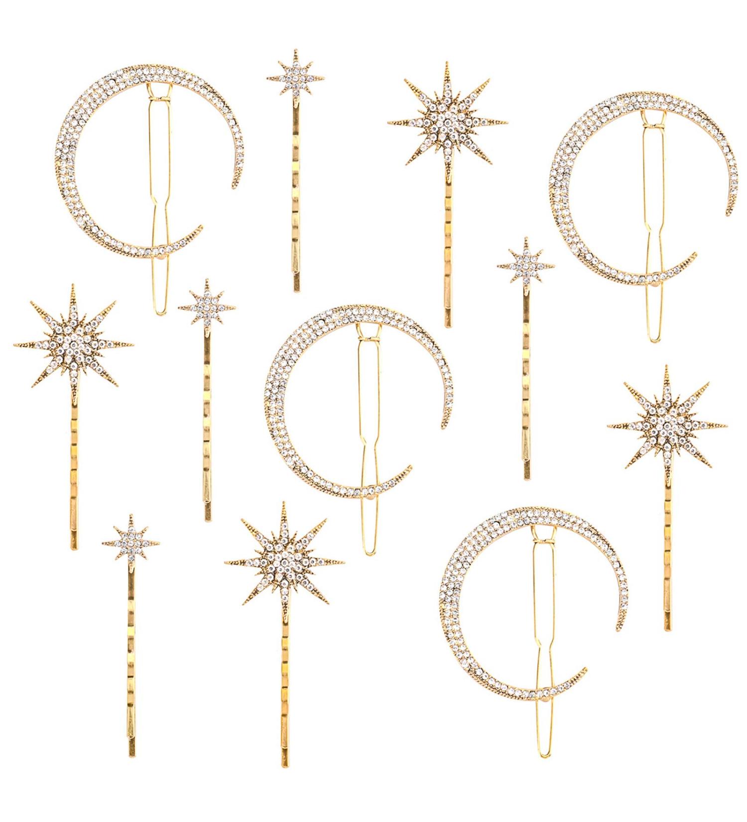 Hedume 12 Pack Stars and Moon Rhinestone Hair Clips - Vintage Diamond-studded Hair Accessories for Women and Girls - Buy Online on GoSupps.com