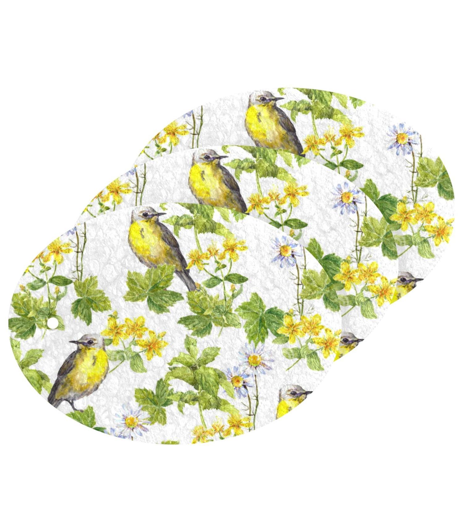 3-Pack Cleaning Kitchen Sponges Oval Green and Oriole Bird Kitchen Cellulose Dishwashing Wood Pulp Cotton - Buy Online on GoSupps.com