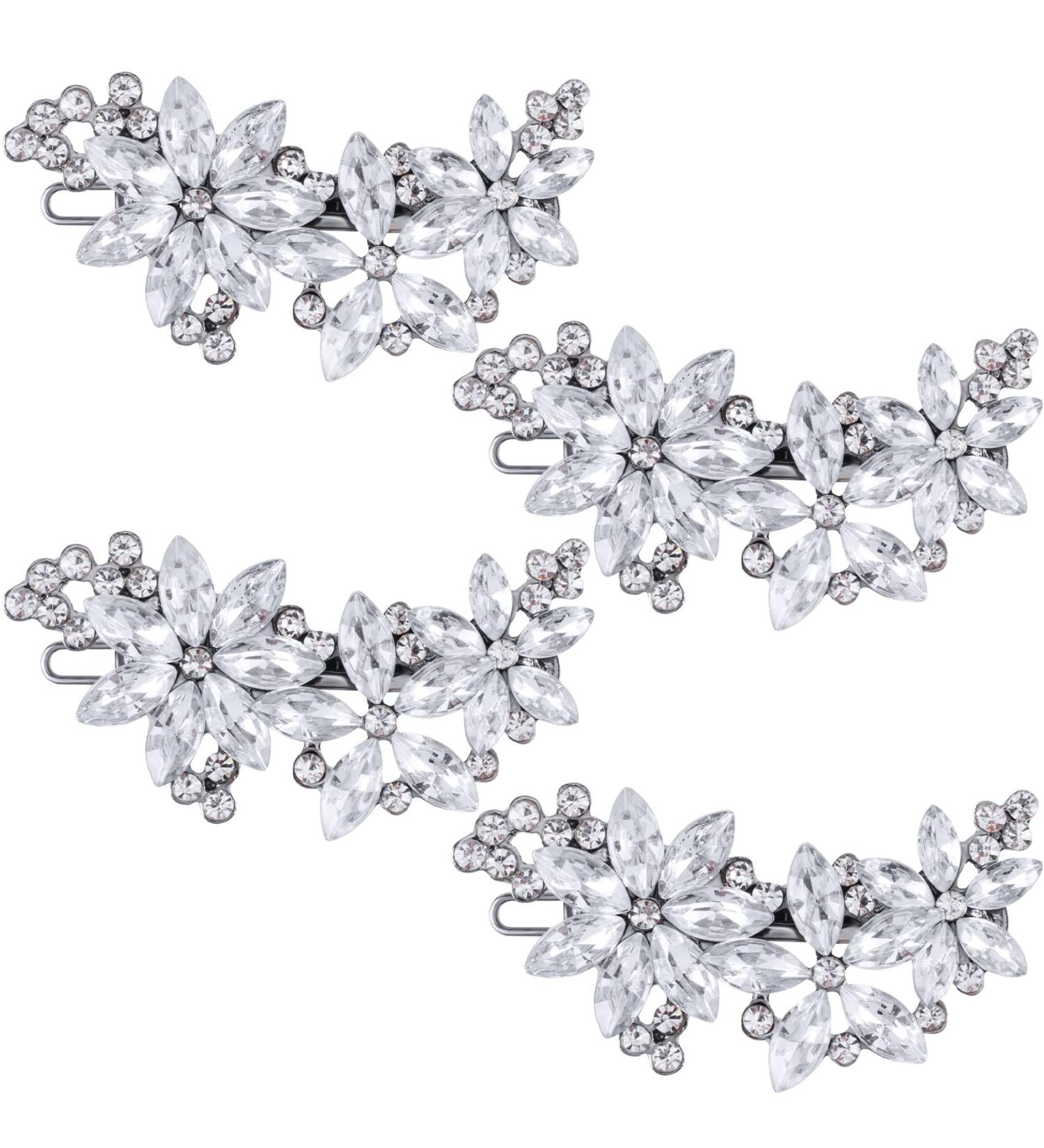 PAGOW 4Pcs Crystal Flower Bridal Hair Clips - Rhinestone Wedding Headpiece for Brides - Buy Online on GoSupps.com