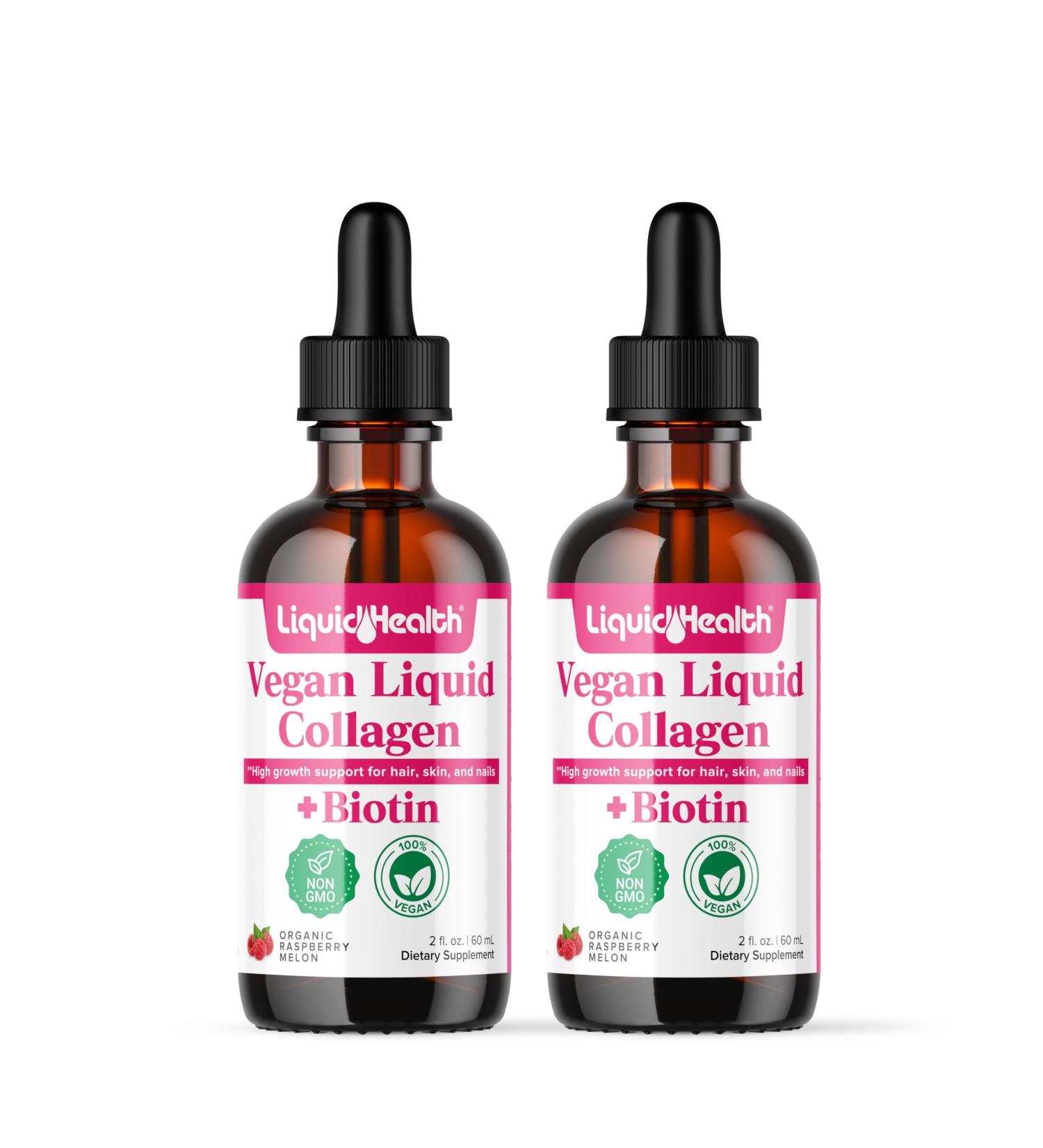 LIQUIDHEALTH 100% Vegan Collagen Plus Biotin 100,000mcg Liquid Drops - Plant-Based Liquid Collagen for Women & Men - Hair & Nail Growth, Skin Health, Boosts Metabolism - Made in USA, Non-GMO (2 Pack) 2 Fl Oz. (Pack of 2) - Buy Online on GoSupps.com