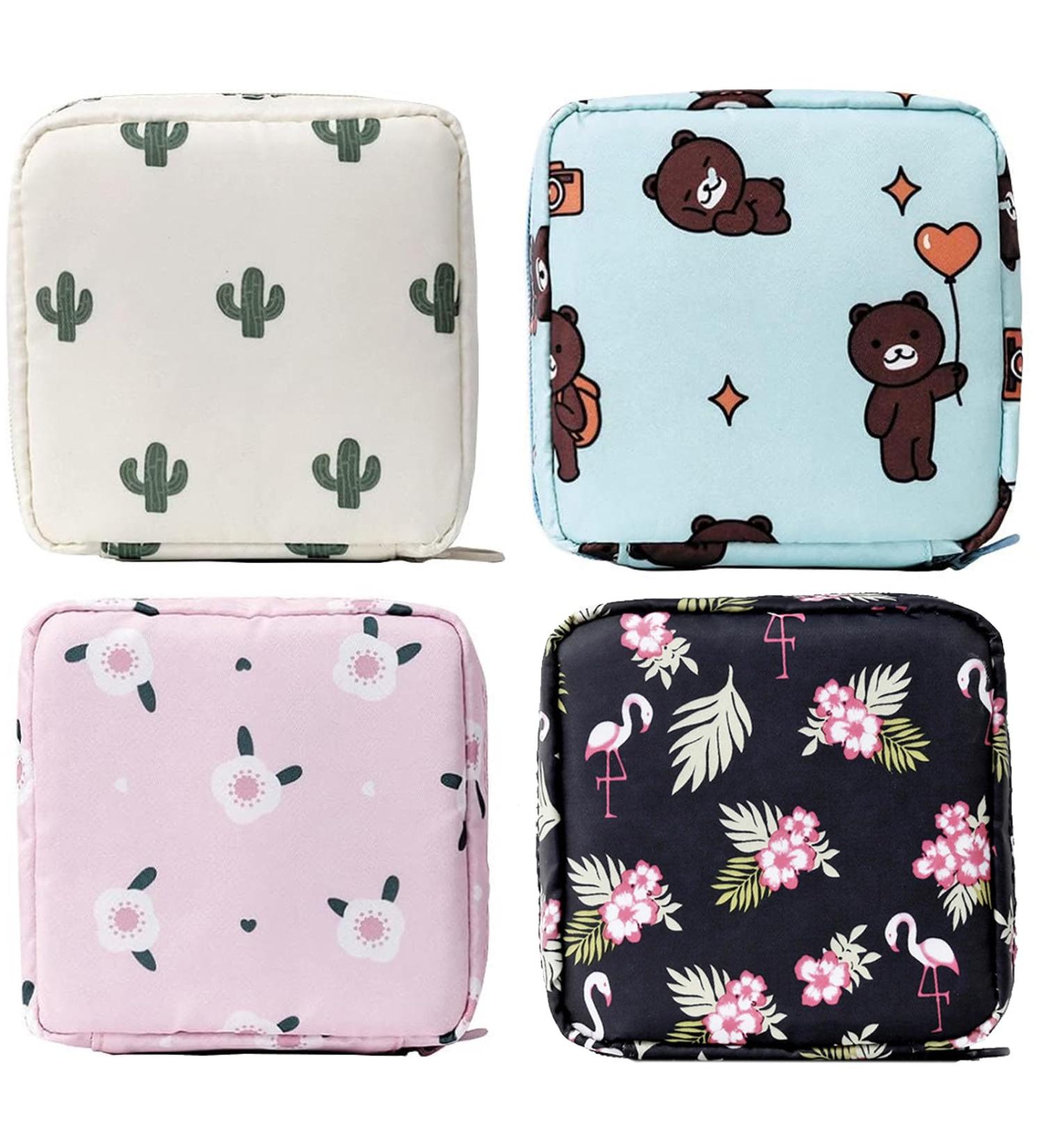 4-Piece Tampon Storage Bag Set | Portable Hygiene Organizer for Women | Large Capacity Menstruation Zipper Pouch | Ideal for Girls & Women - 12x12 cm - Buy Online on GoSupps.com