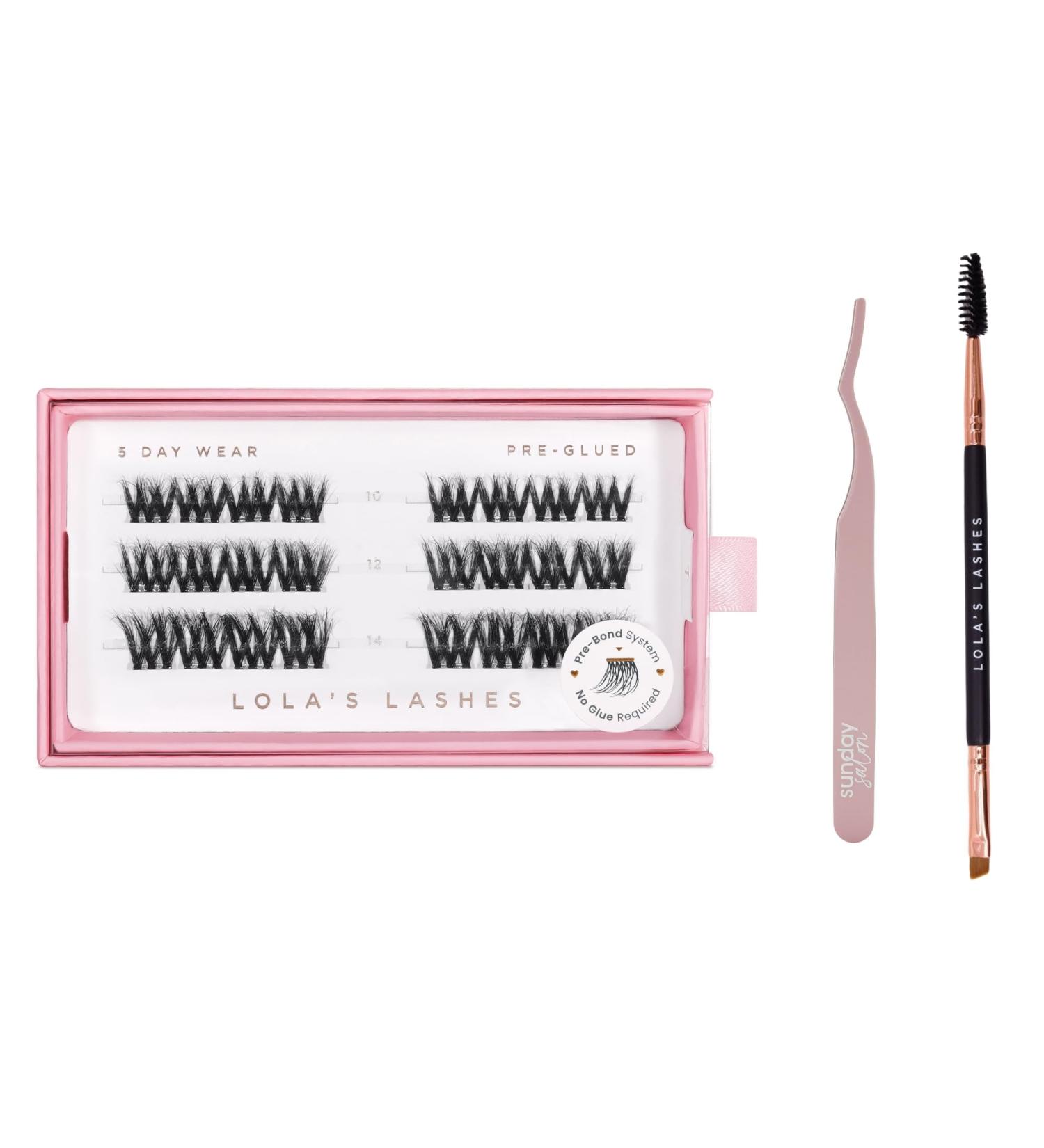 Lola's Lashes Pre-glued Lashes | Bold Definition Starter Kit | Pre-Glues Lashes | Easy Application | Stick & Clamp Tools Included | 5 Days Wear & Waterproof | 10-14mm - Buy Online on GoSupps.com
