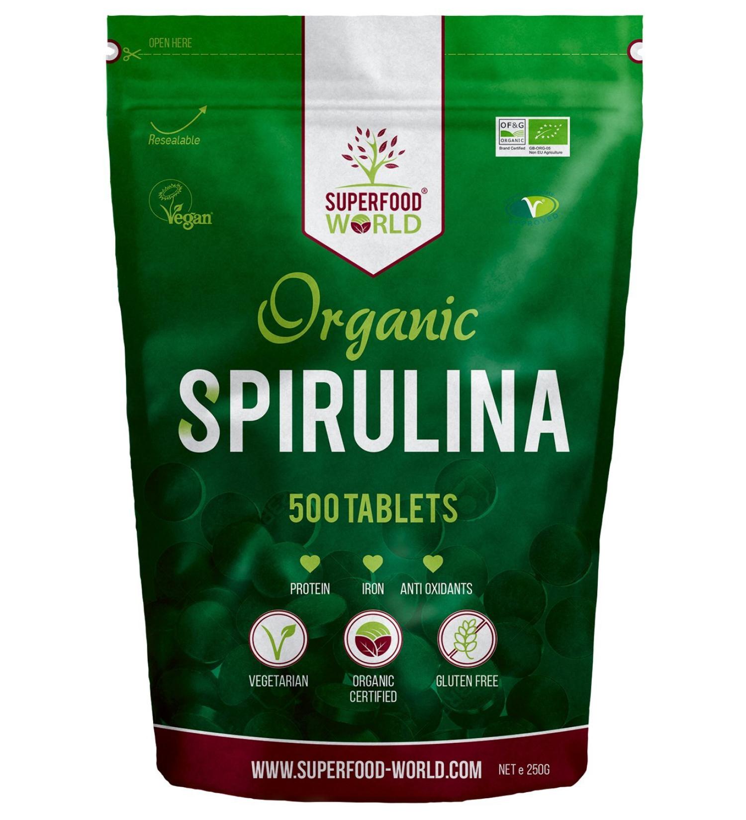 Organic Spirulina Tablets (500 X 500mg) Premium Quality Dietary Superfood | Natural Source of Vegan Protein Iron & Vitamins | UK Certified Organic Ideal for Sports Nutrition Detox & Energy - Buy Online on GoSupps.com