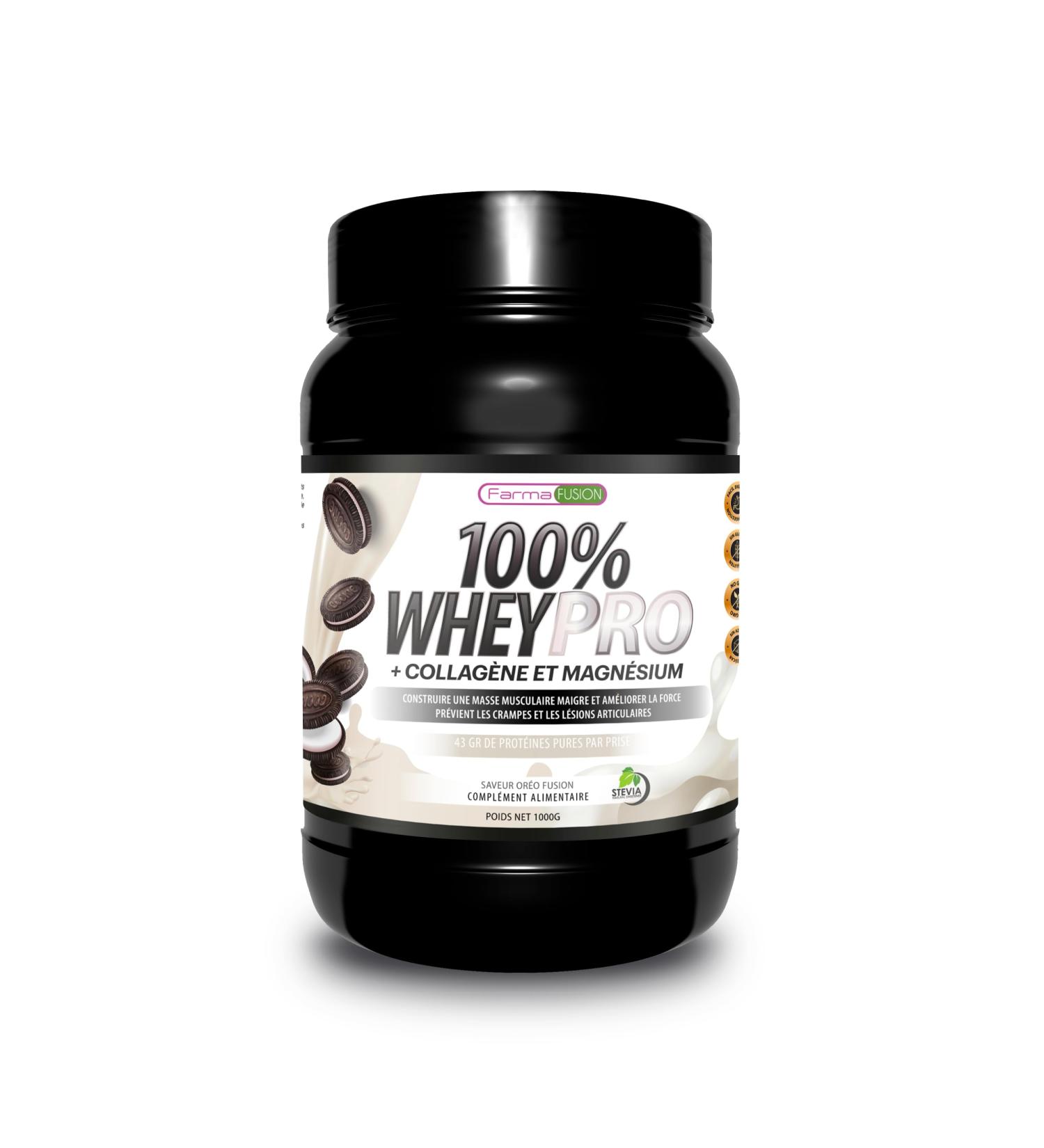 Farma Fusion 100% Pure Whey Protein with Collagen & Magnesium | 43g Pure Protein Per Serving | 0% Sugars | Taste Biscuit 1000g - Buy Online on GoSupps.com