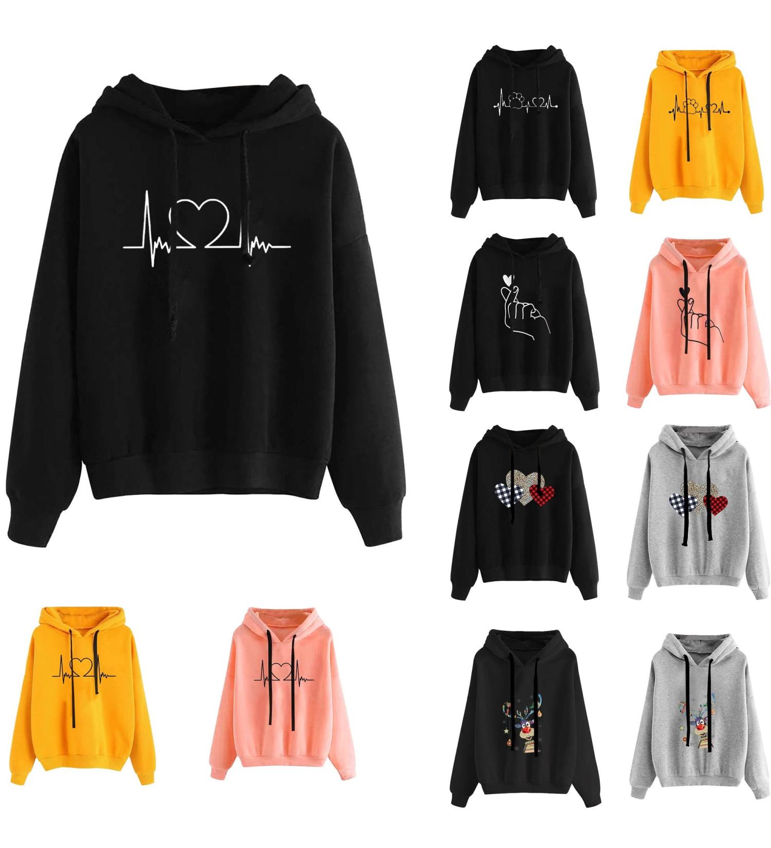 Women's Hooded Sweatshirt - Winter Lightweight ECG Print Hoodie | Black | Size Medium - Buy Online on GoSupps.com