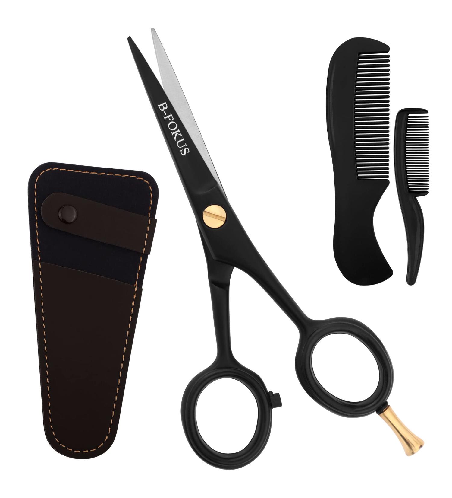 B-FOKUS Professional 4.5 Mustache Scissors - German Stainless Steel Beard & Mustache Grooming Kit for Men with Leather Case and Comb Set - Buy Online on GoSupps.com