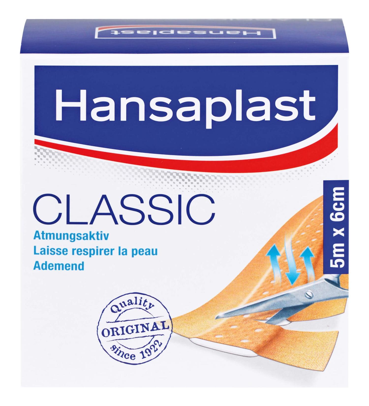 Hansaplast Classic Adhesive Plaster - Standard Size 5m x 6cm | 1 Piece - Ideal for Travel & First Aid - Buy Online on GoSupps.com