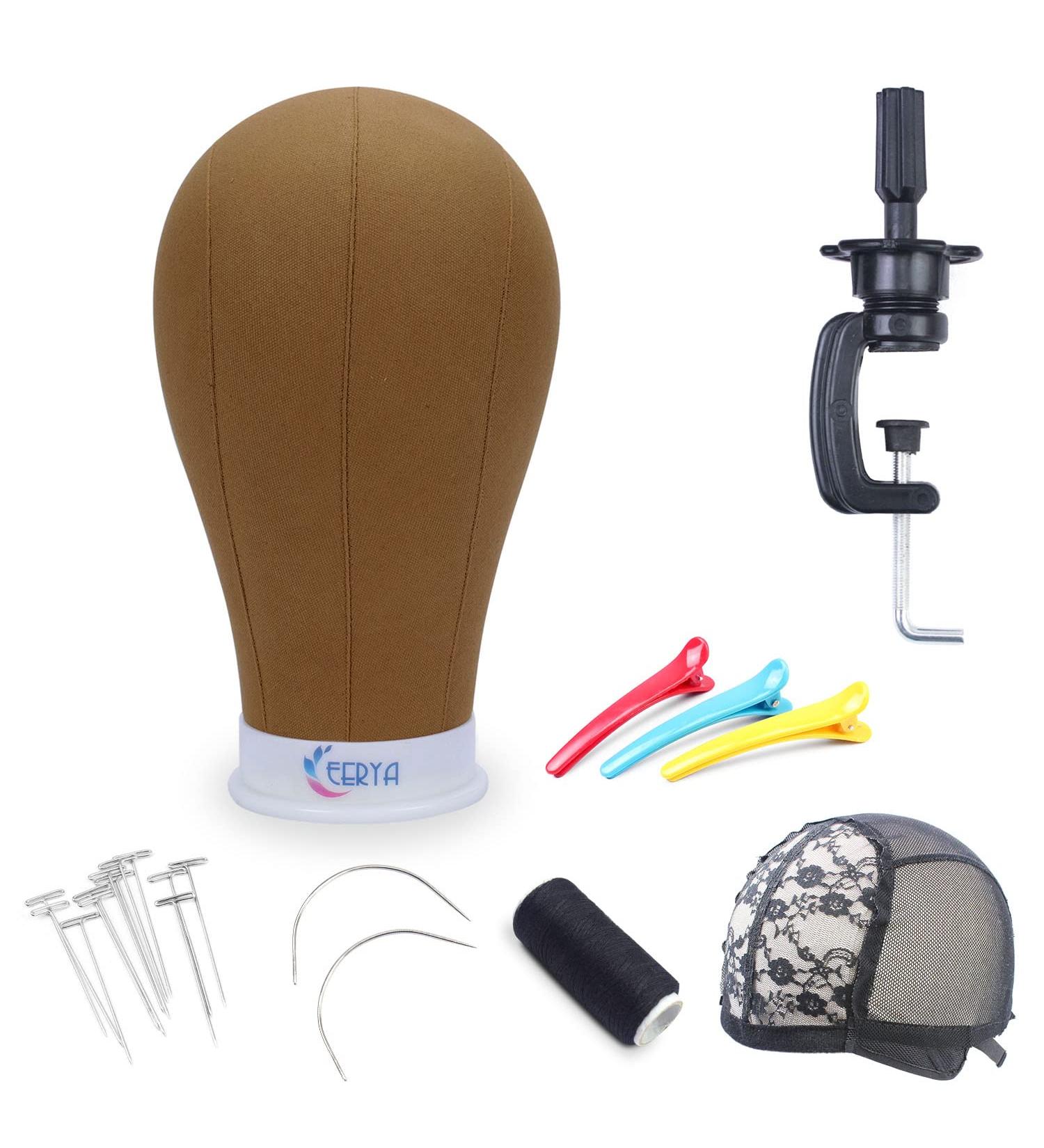 Eerya 22 Inch Brown Canvas Wig Head - Wig Stand & Mannequin for Styling & Display - Buy Online on GoSupps.com