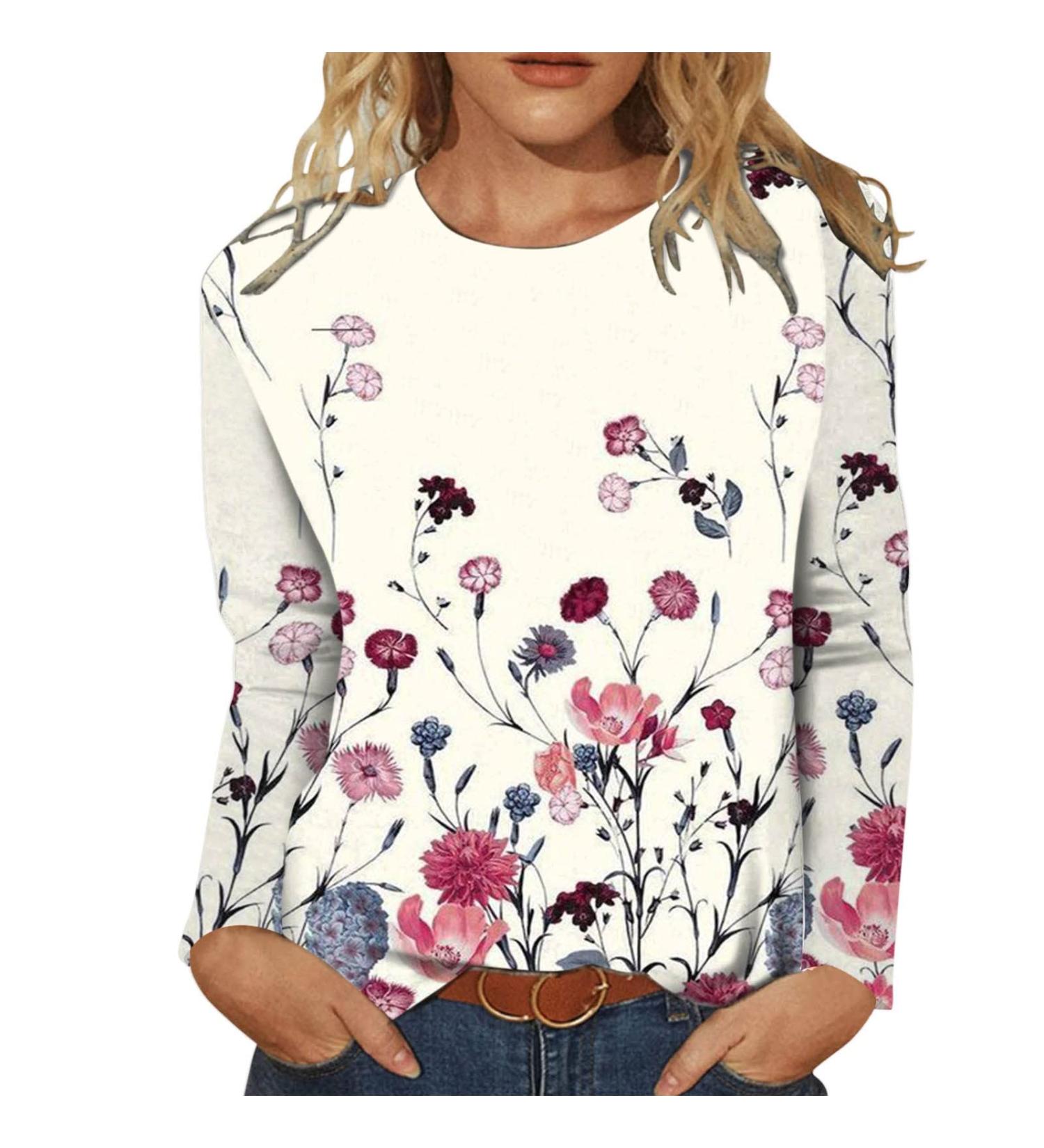 PATOPO Women's Loose Fit Graphic Long Sleeve T-Shirt - Pink, Plus Size - Buy Online on GoSupps.com