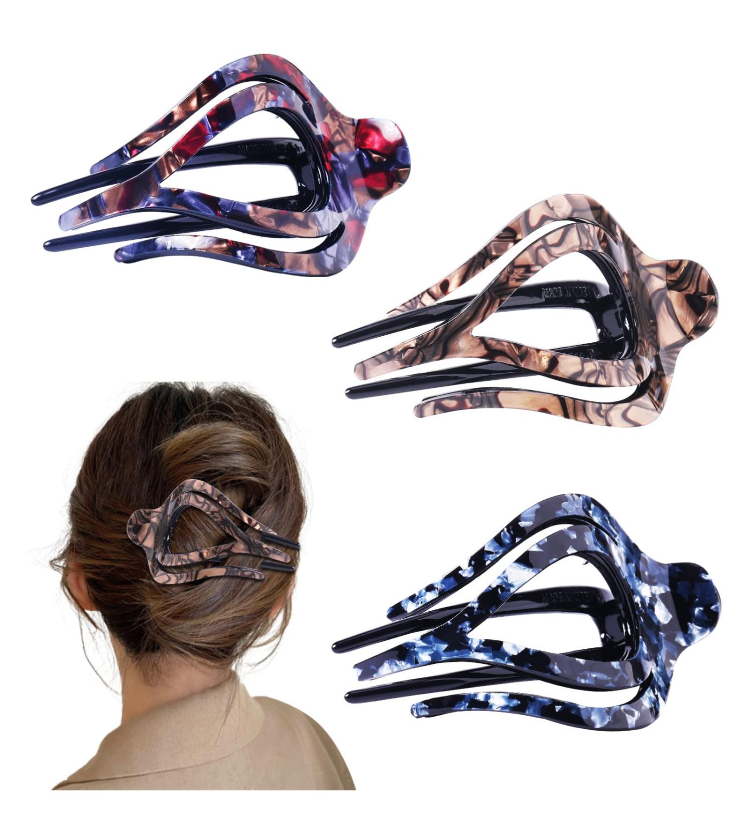 French Curved Hair Clips for Thick Hair - 3 Pack Strong Grip Hair Claws | Non-Slip Flat Hair Clamp for Women & Girls - Fashion Beauty Accessory - Buy Online on GoSupps.com