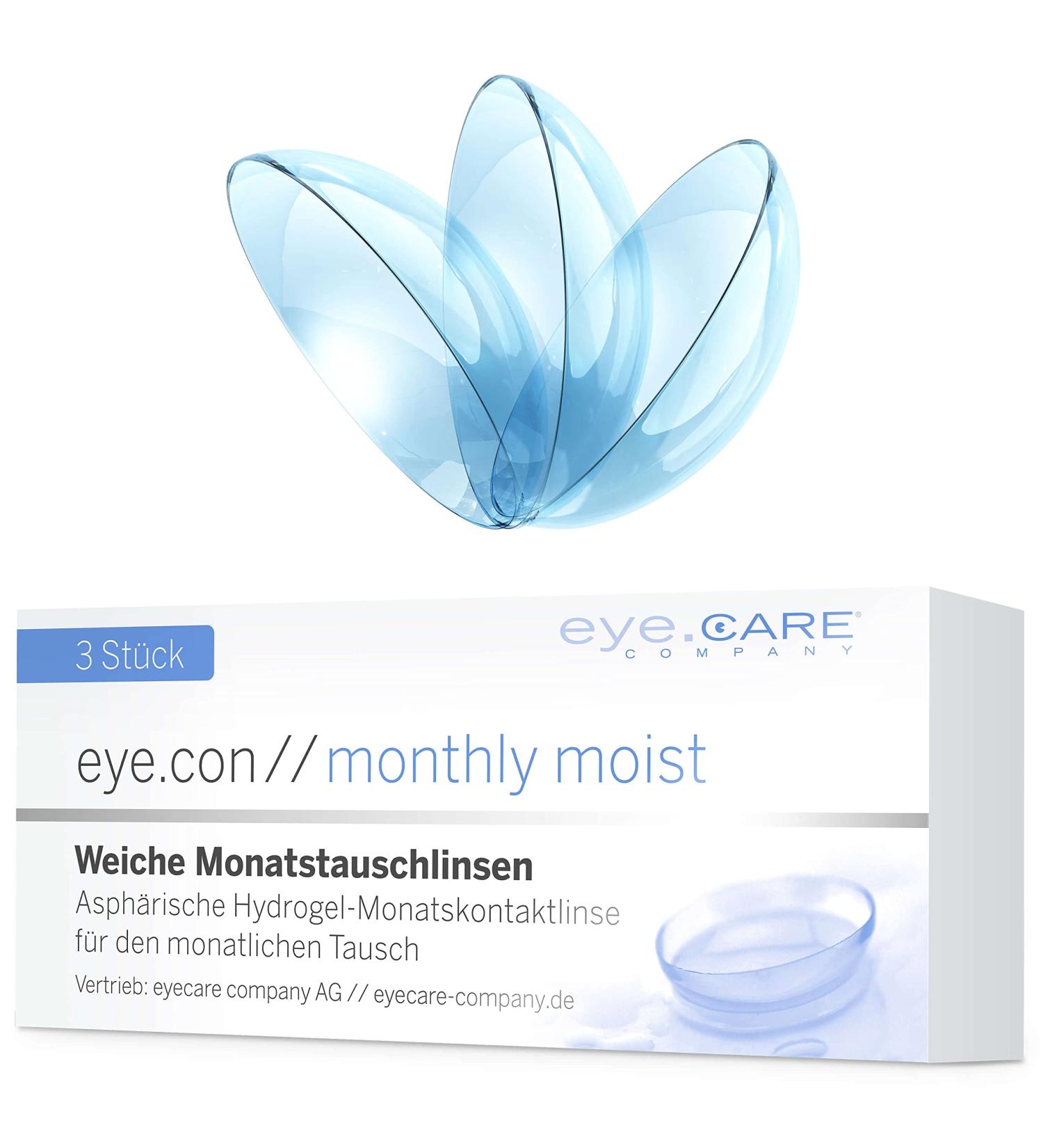 Eye.con Monthly Moist Soft Contact Lenses with UV Protection - Hydrogel 57% Water -4.25d Strength for Sensitive Eyes - 3 Pack - Buy Online on GoSupps.com